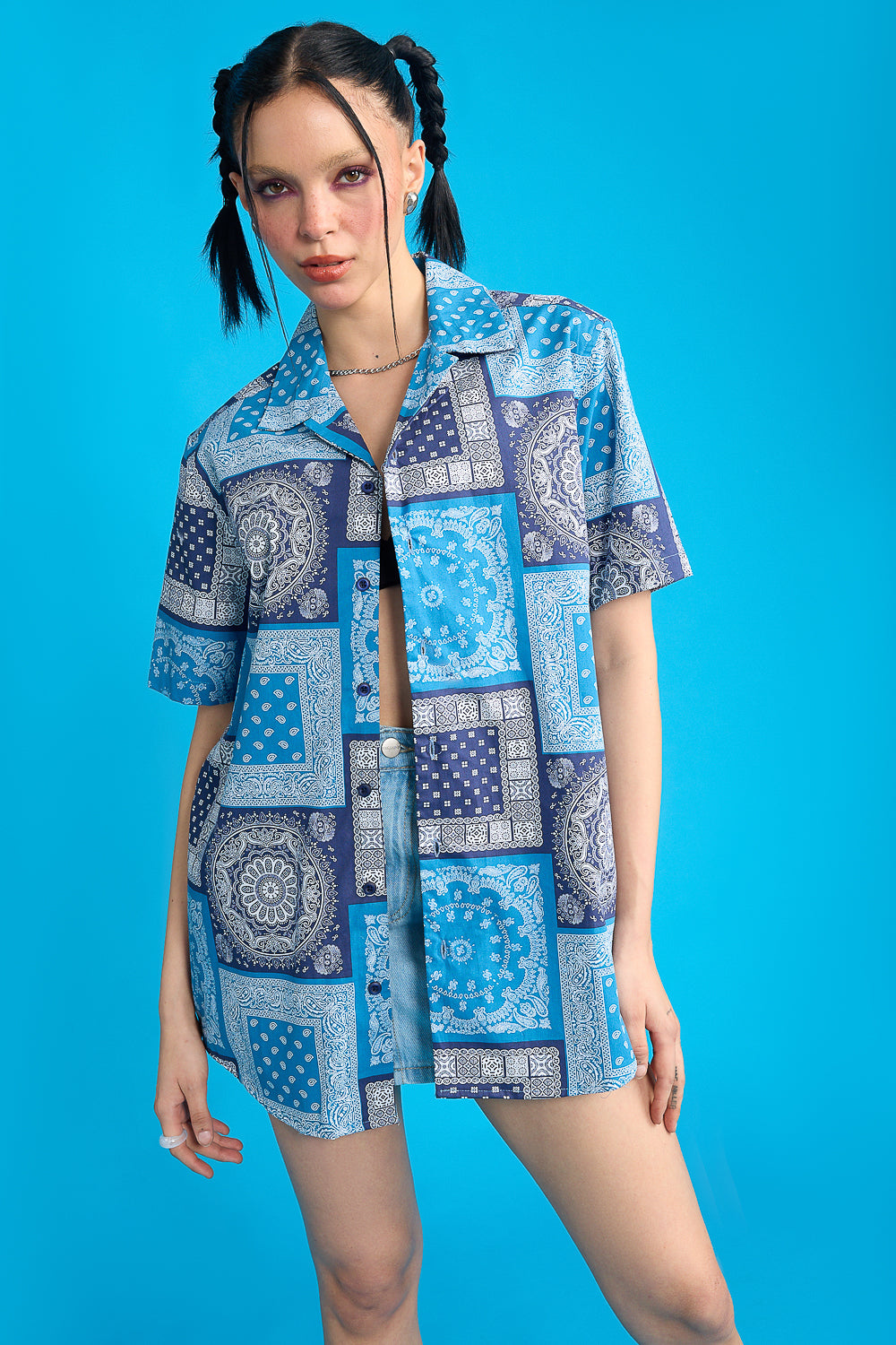 Blue Bandana Print Women's Resort Shirt