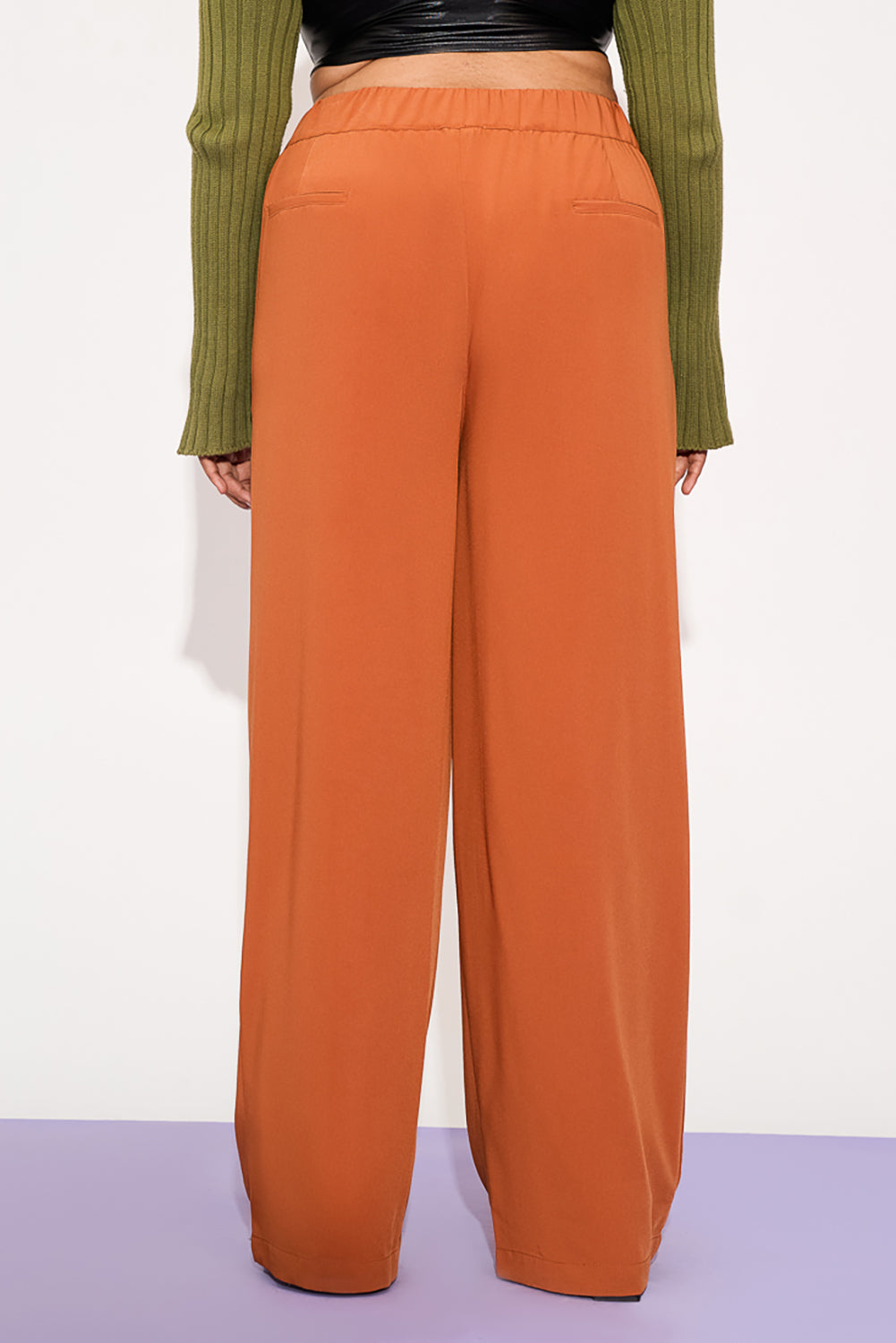 Sienna Rust Curve Pleated Double Button Korean Pants