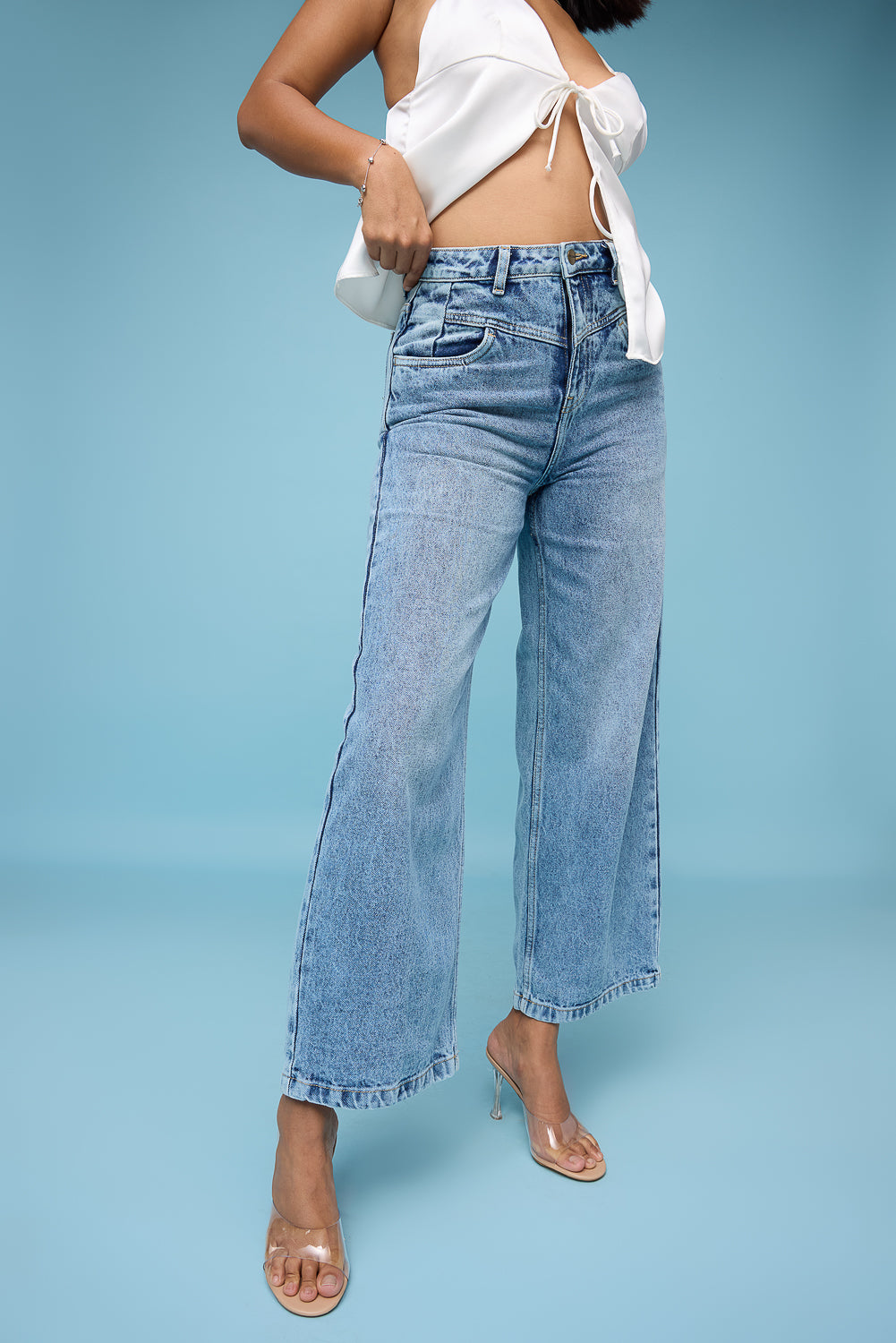 Light Blue Whiskered Women's Straight Jeans