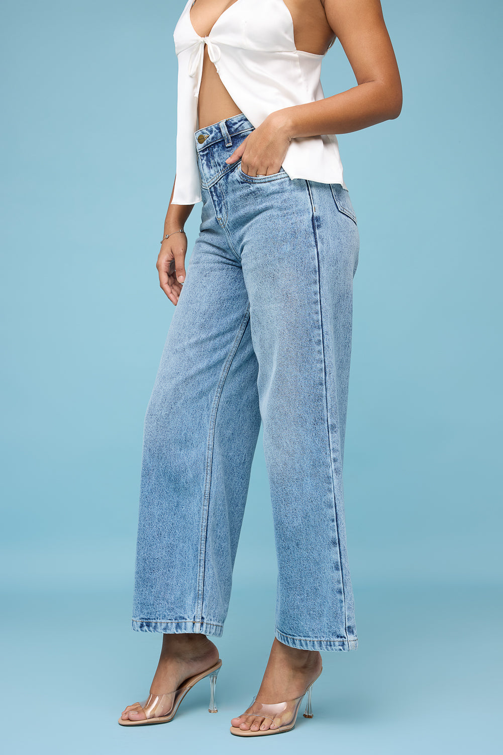 Light Blue Whiskered Women's Straight Jeans