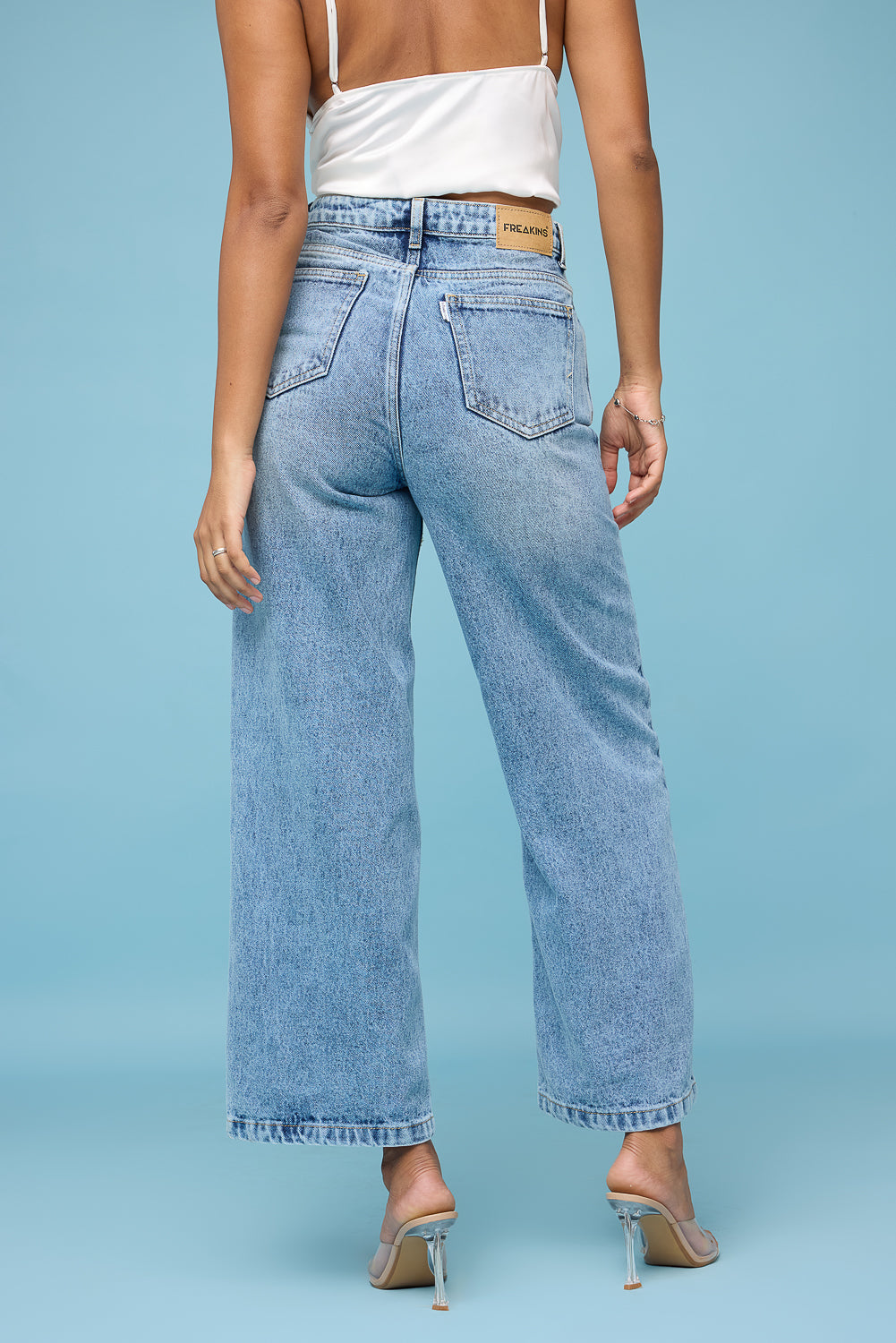 Light Blue Whiskered Women's Straight Jeans