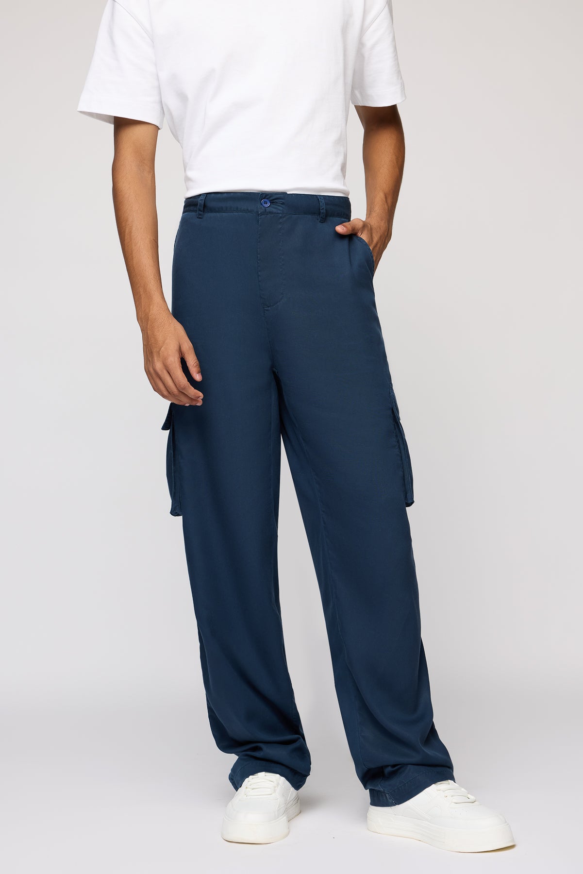 Deep Navy Men’s Straight Cargo Korean Pants