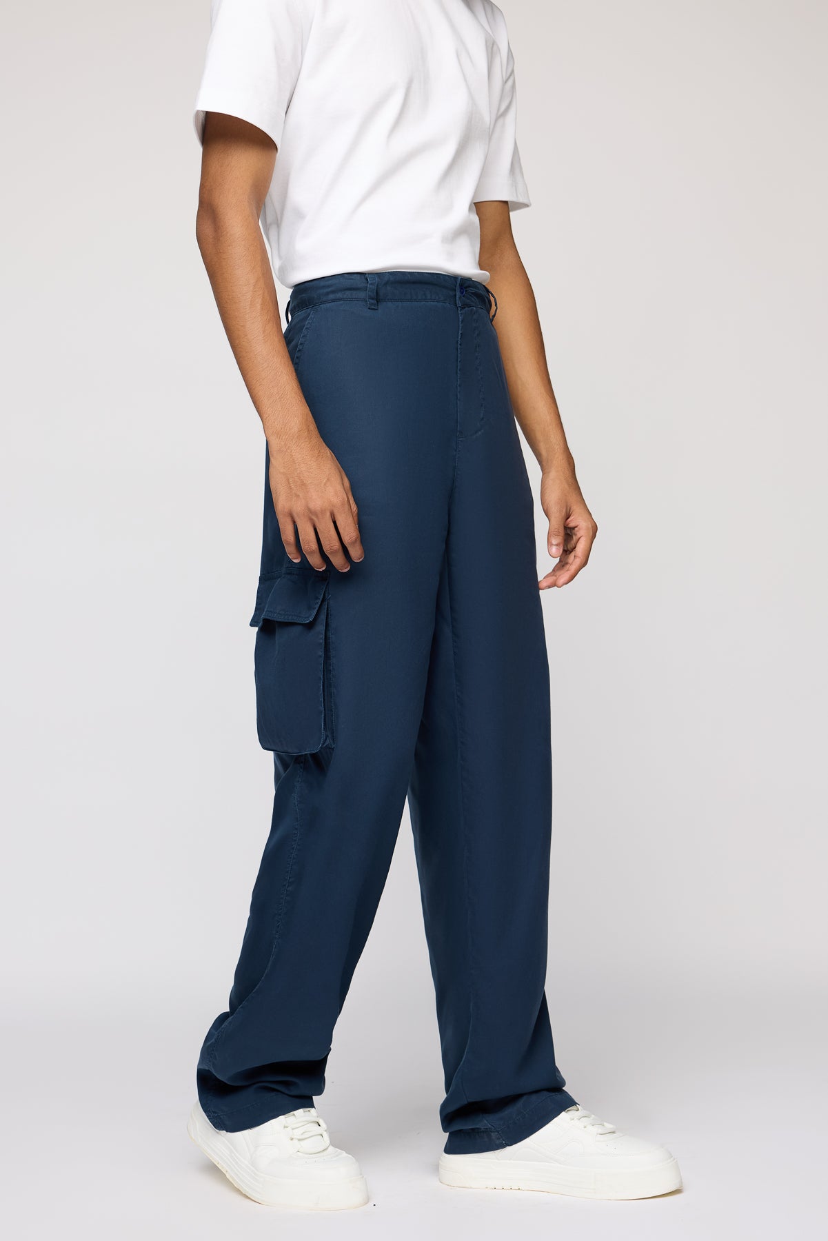 Deep Navy Men’s Straight Cargo Korean Pants