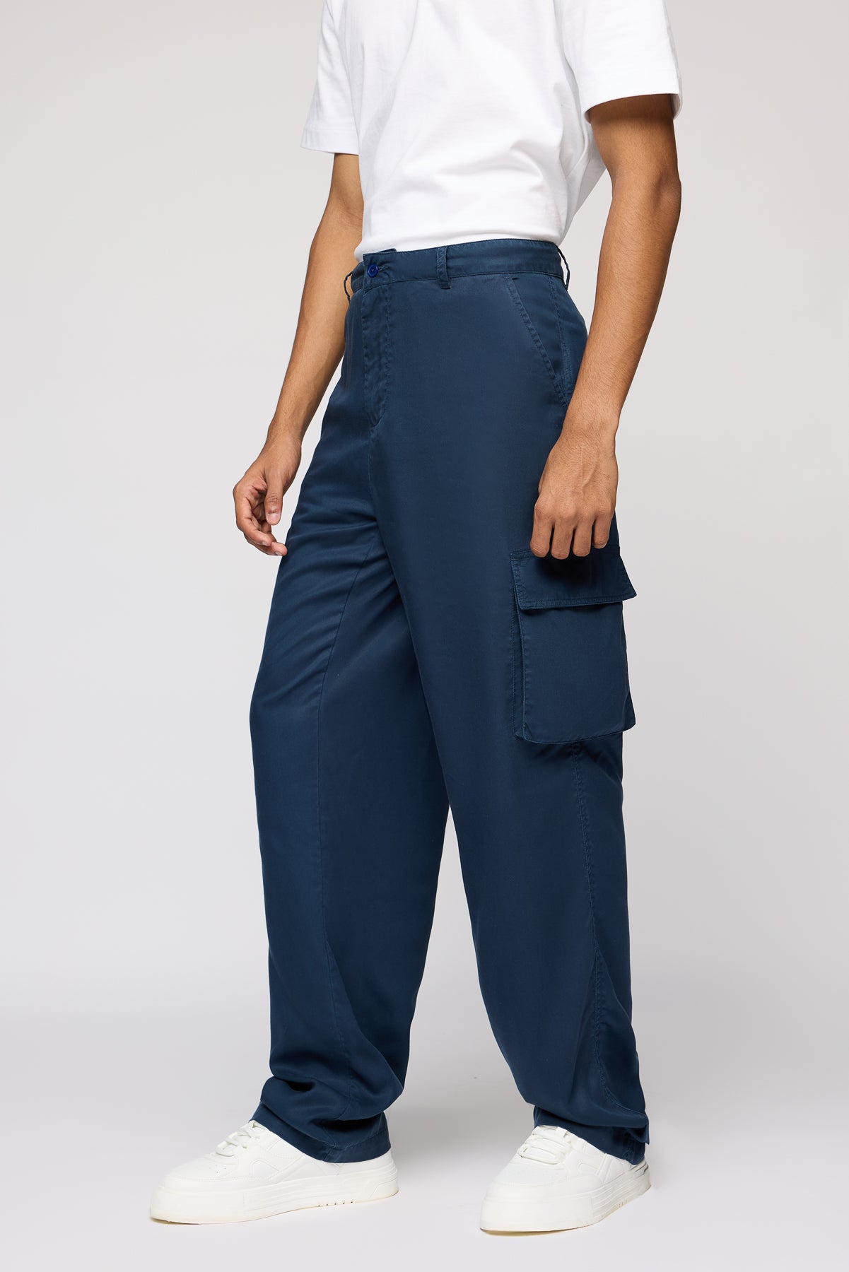 Deep Navy Men’s Straight Cargo Korean Pants