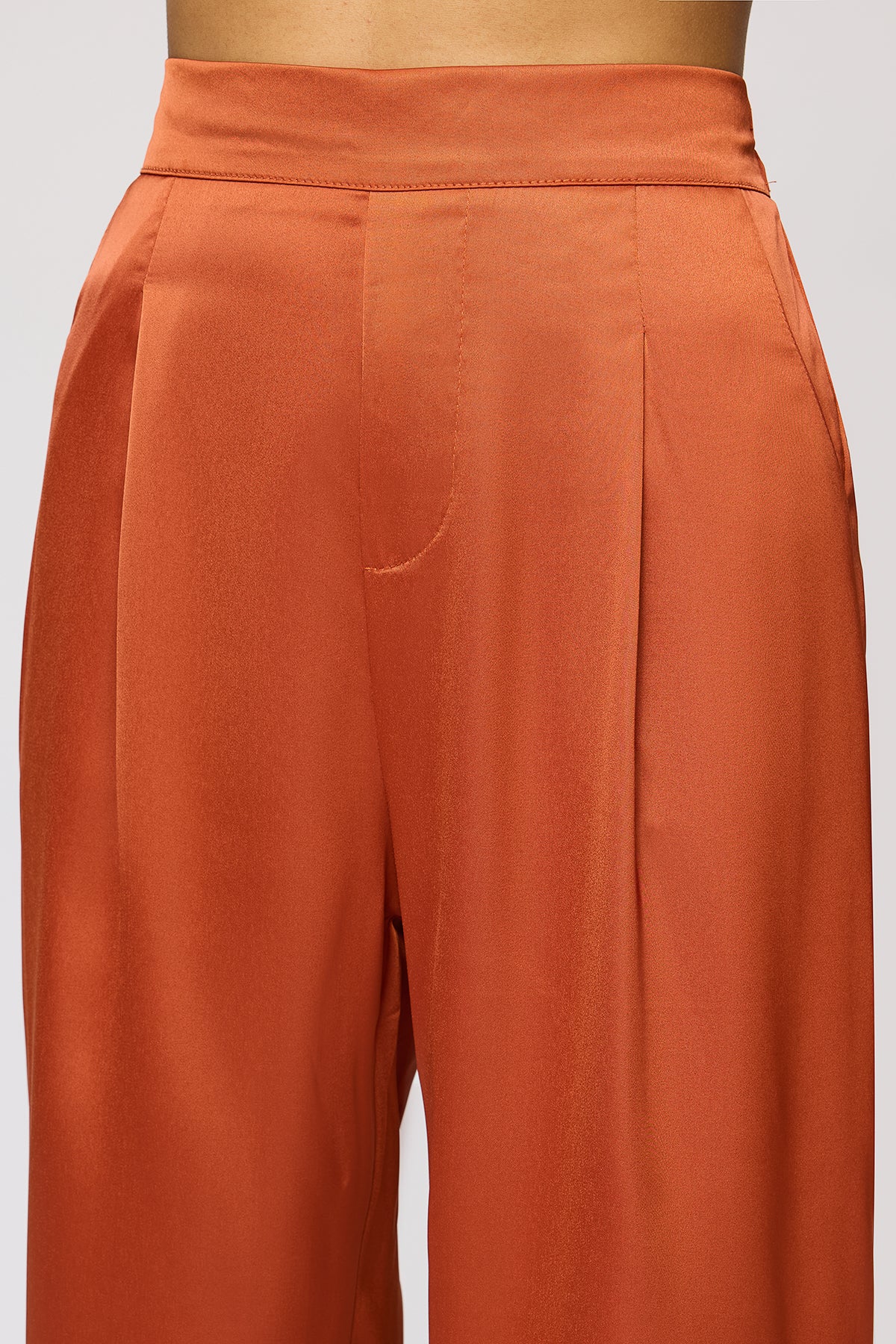 Warm Amber Satin Straight Korean Pants