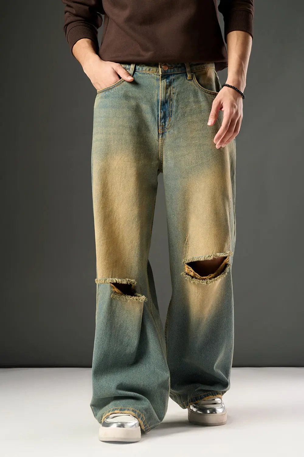 Prairie Dust Men's Super Wide Distressed Flare Jeans
