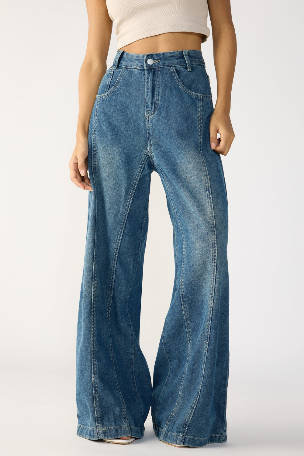 Navy Women's Flared Korean Pants