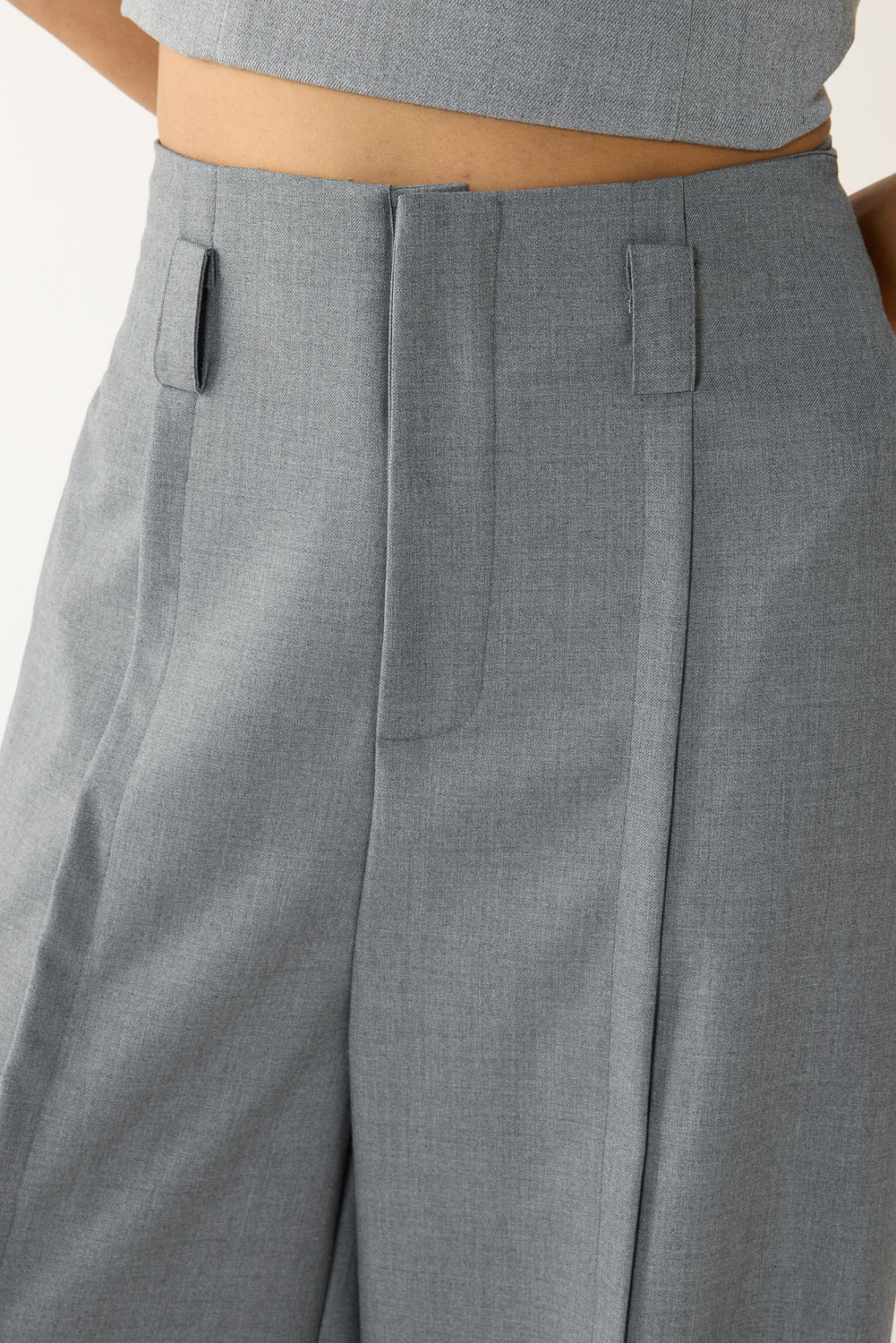 Slubbed Grey Front Slited Women's Flare Korean Pants