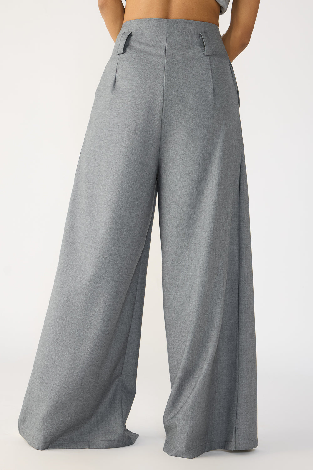 Slubbed Grey Front Slited Women's Flare Korean Pants