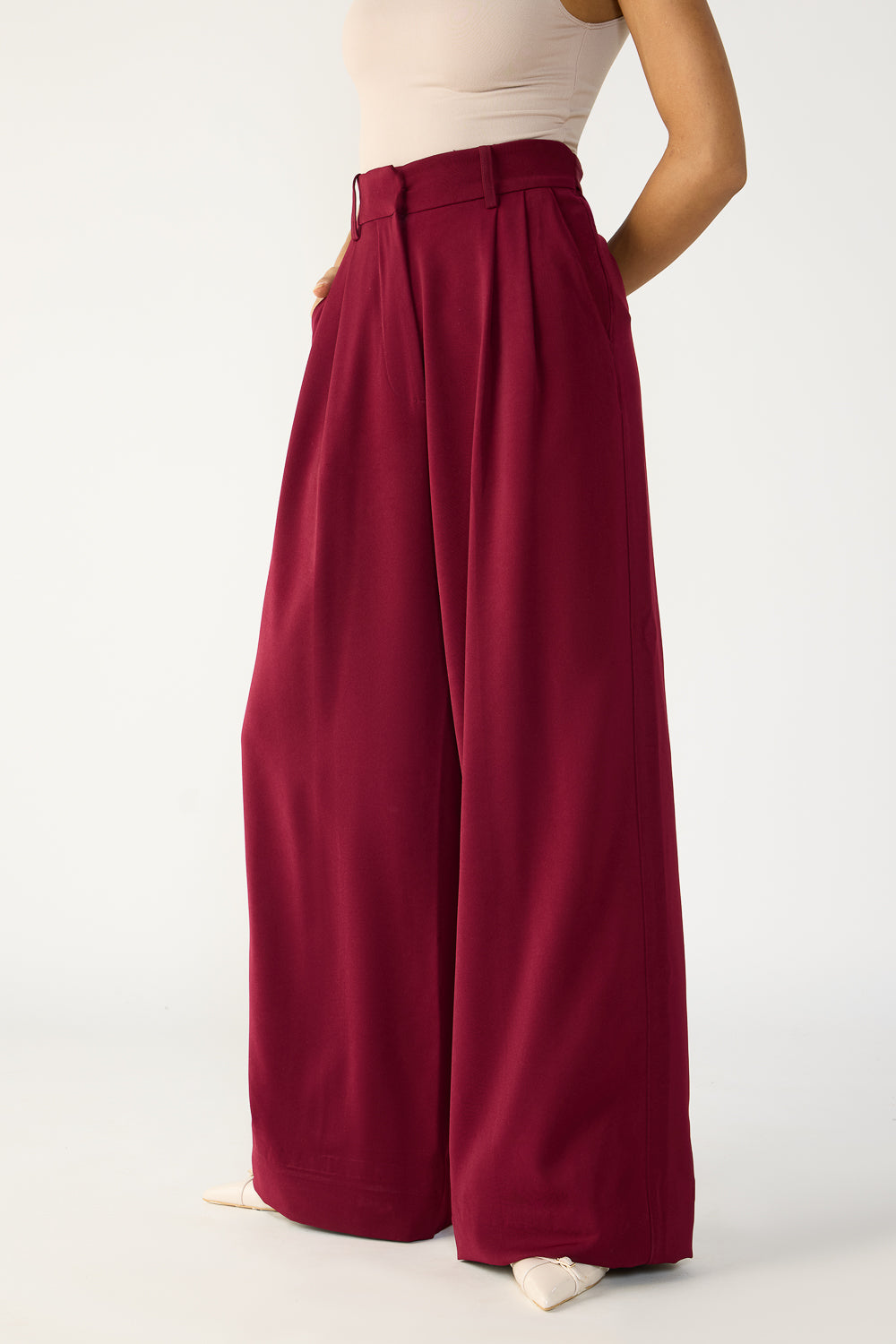 Burnt Maroon Adjustable Women's Flare Korean Pants