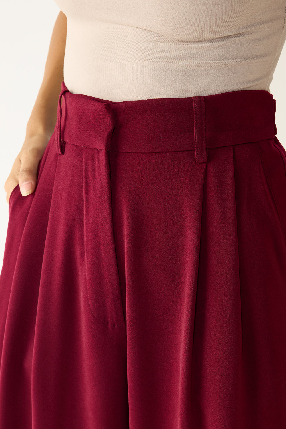 Burnt Maroon Adjustable Women's Flare Korean Pants