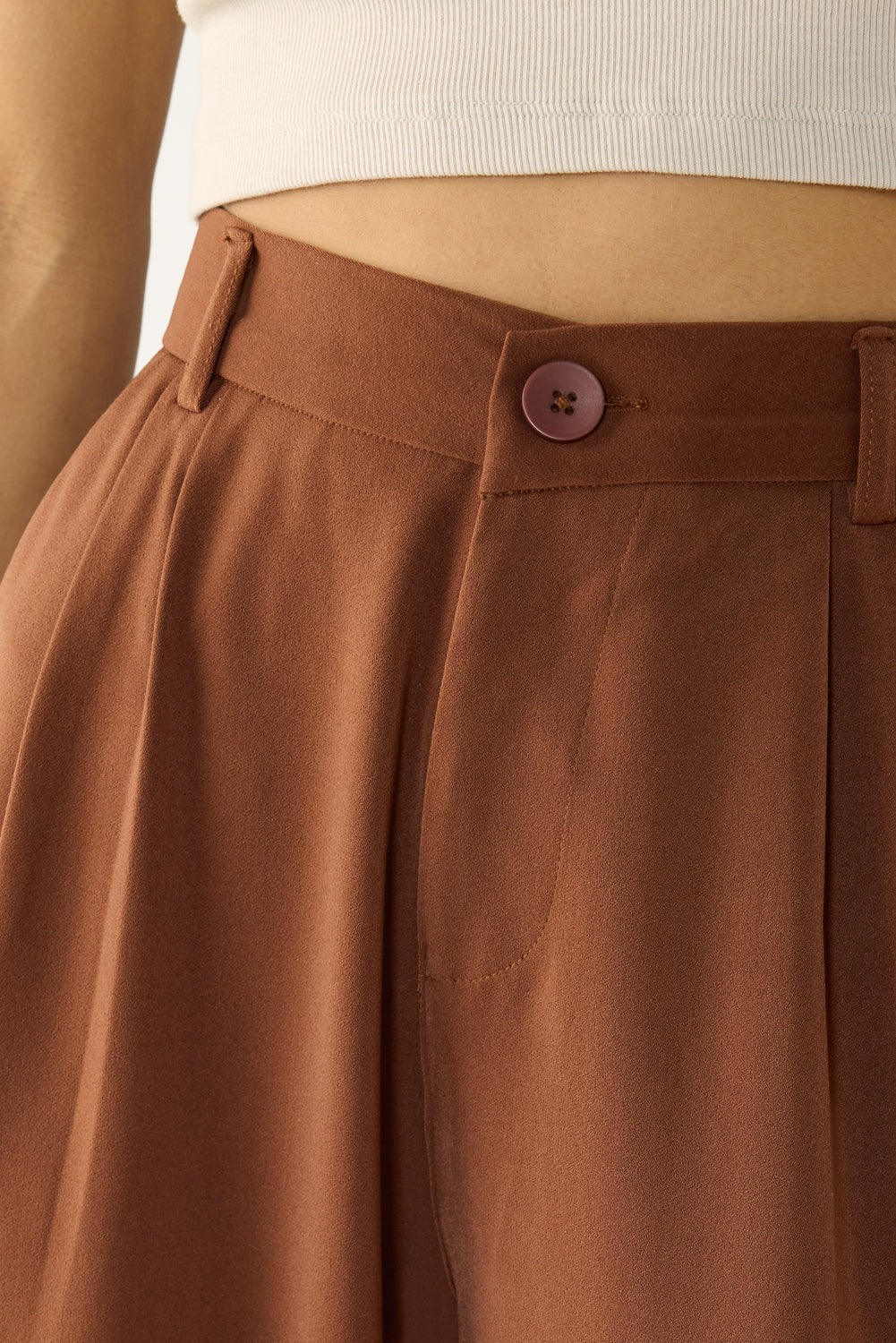 Ganache Brown Double Pleated Women's Straight Korean Pants