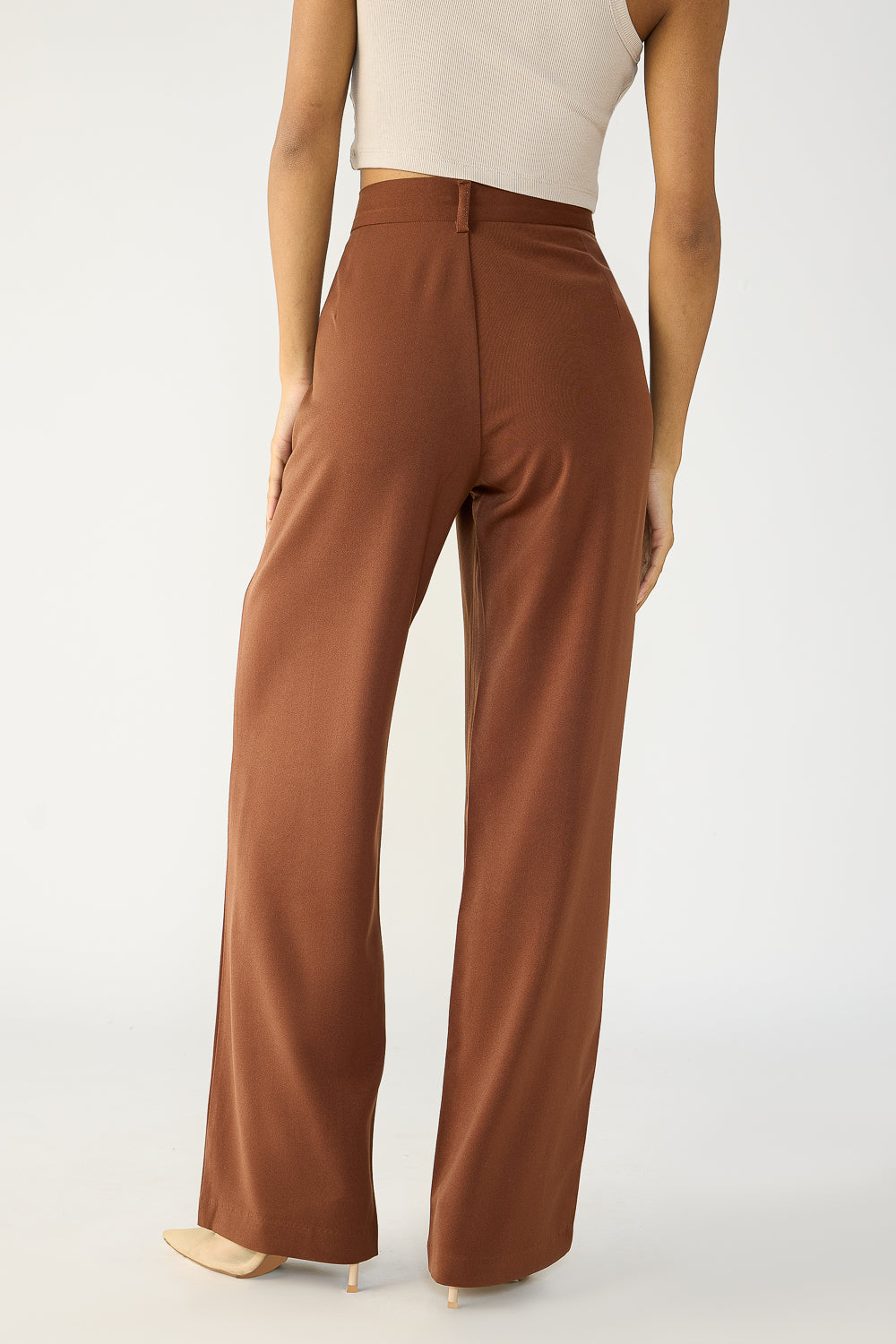 Ganache Brown Double Pleated Women's Straight Korean Pants