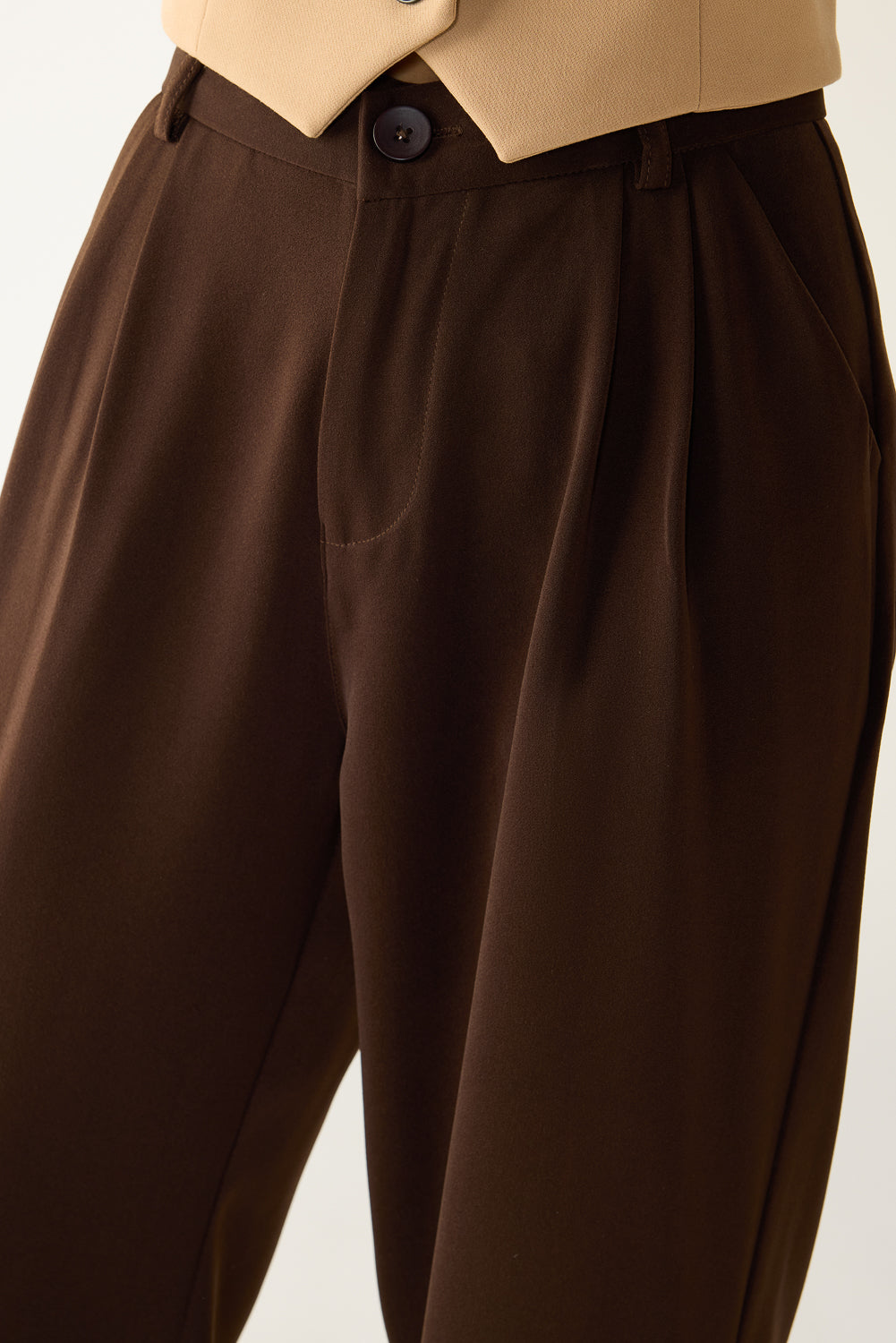 Dark Brown Double Pleated Women's Straight Korean Pants
