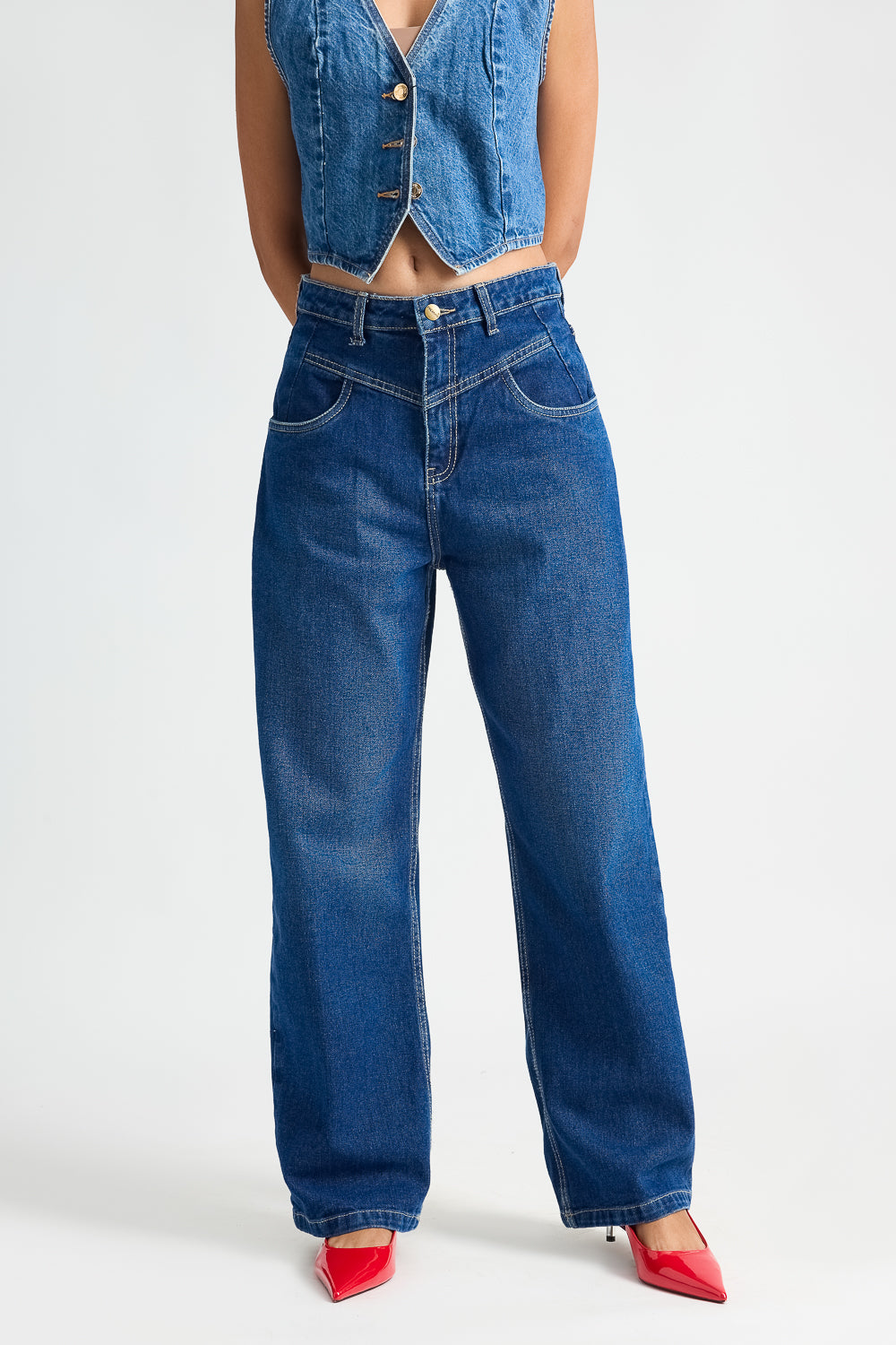 Dark Blue Fish Cut Women's Straight Fit Jeans