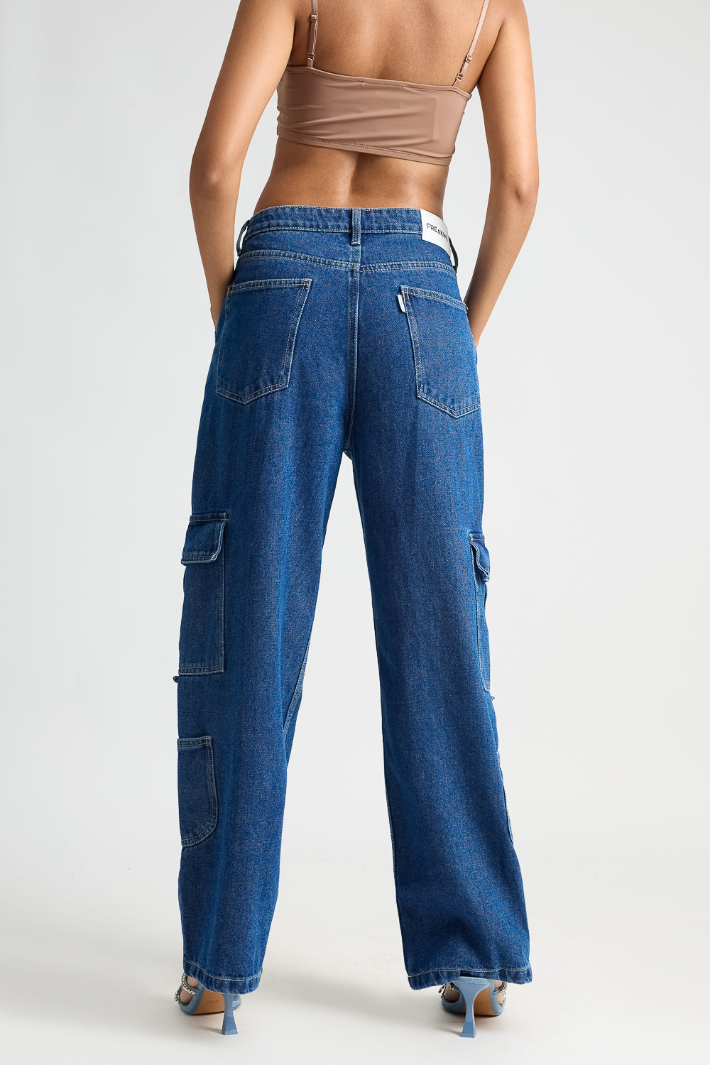 Indigo Utility Pocket Women's Baggy Straight Cargo Jeans
