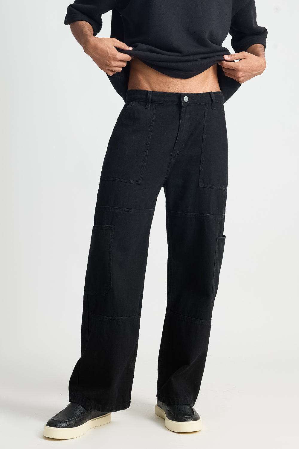 Black Patch Pocket Men's Straight Jeans