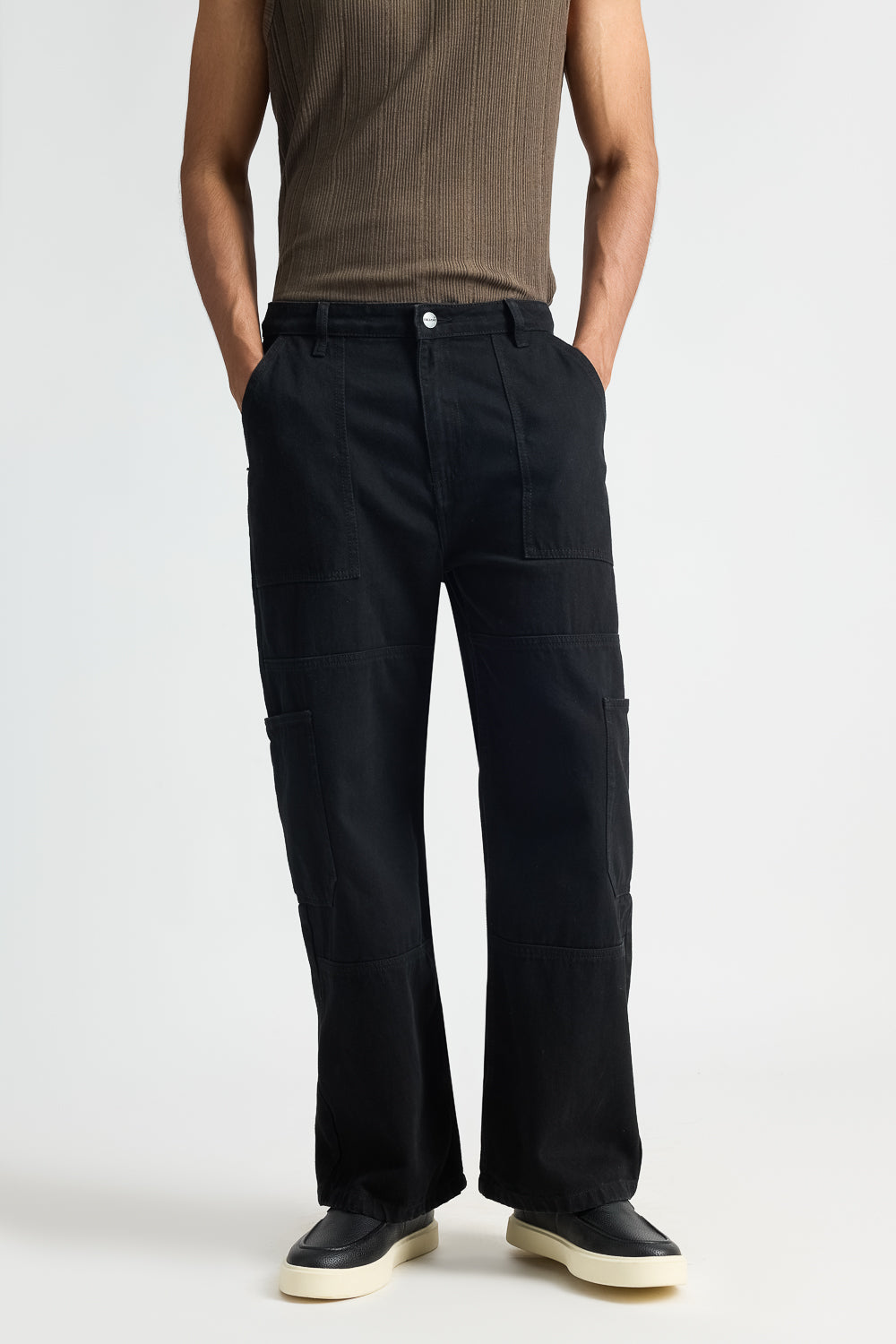Black Patch Pocket Men's Straight Jeans