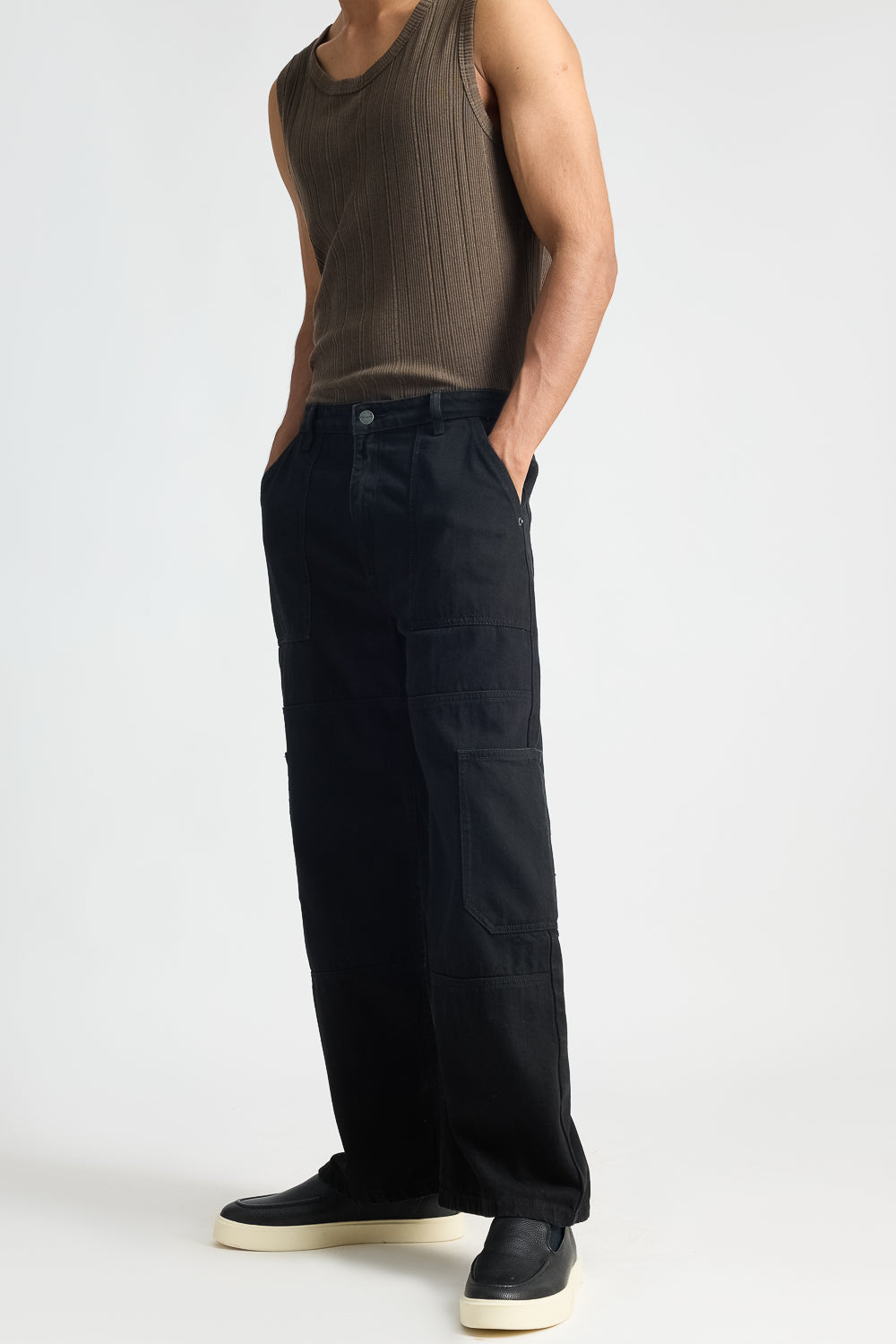 Black Patch Pocket Men's Straight Jeans