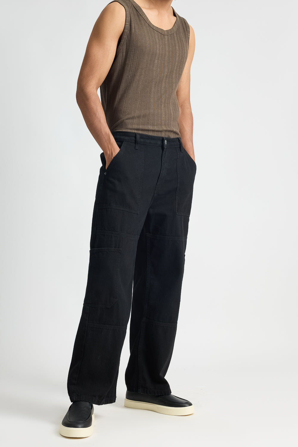 Black Patch Pocket Men's Straight Jeans
