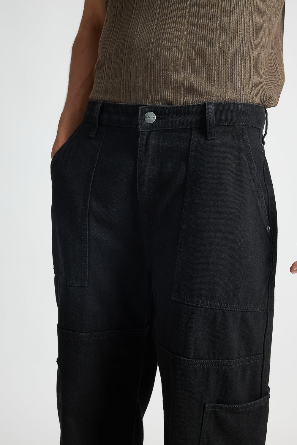 Black Patch Pocket Men's Straight Jeans