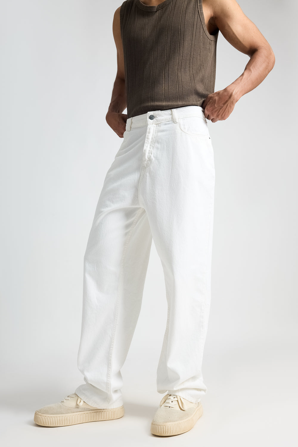 Timeless White Men's Straight Jeans
