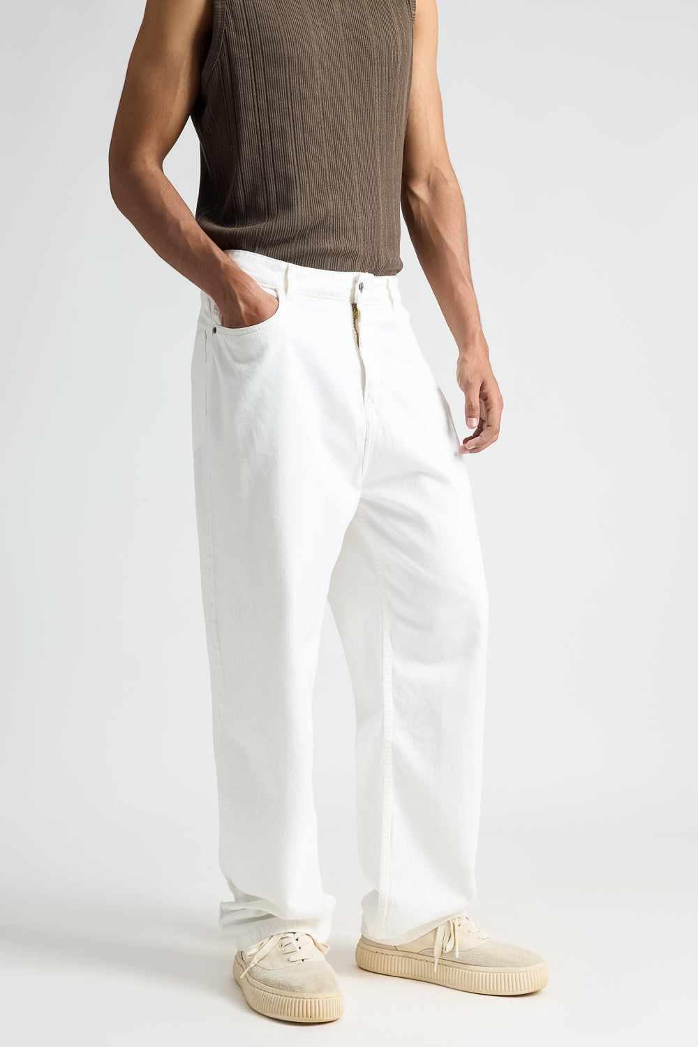Timeless White Men's Straight Jeans