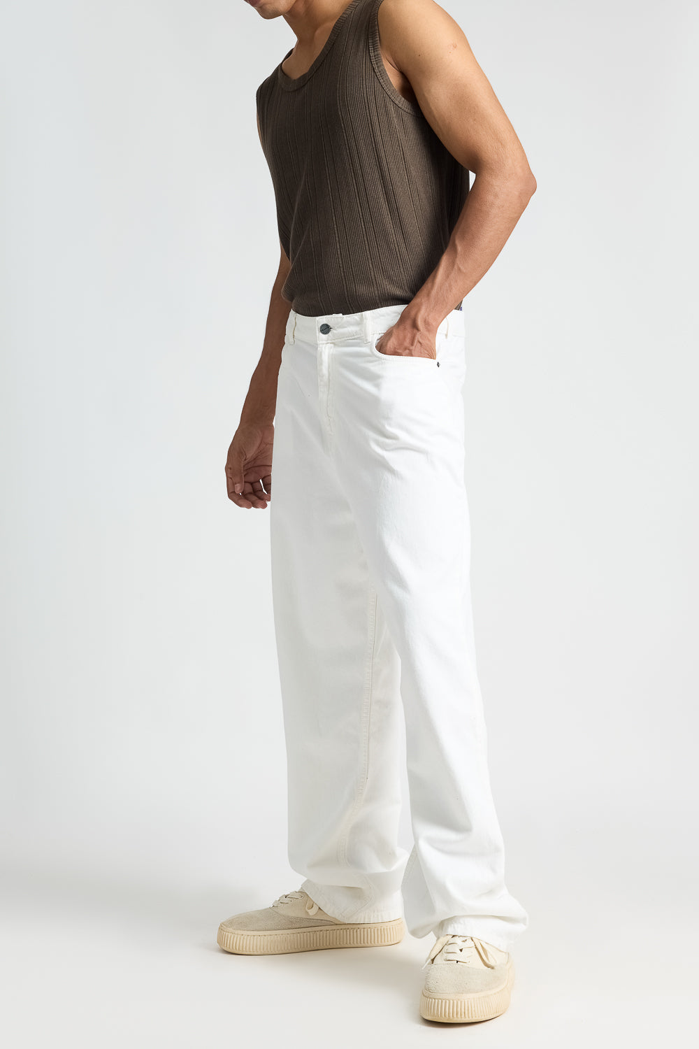 Timeless White Men's Straight Jeans