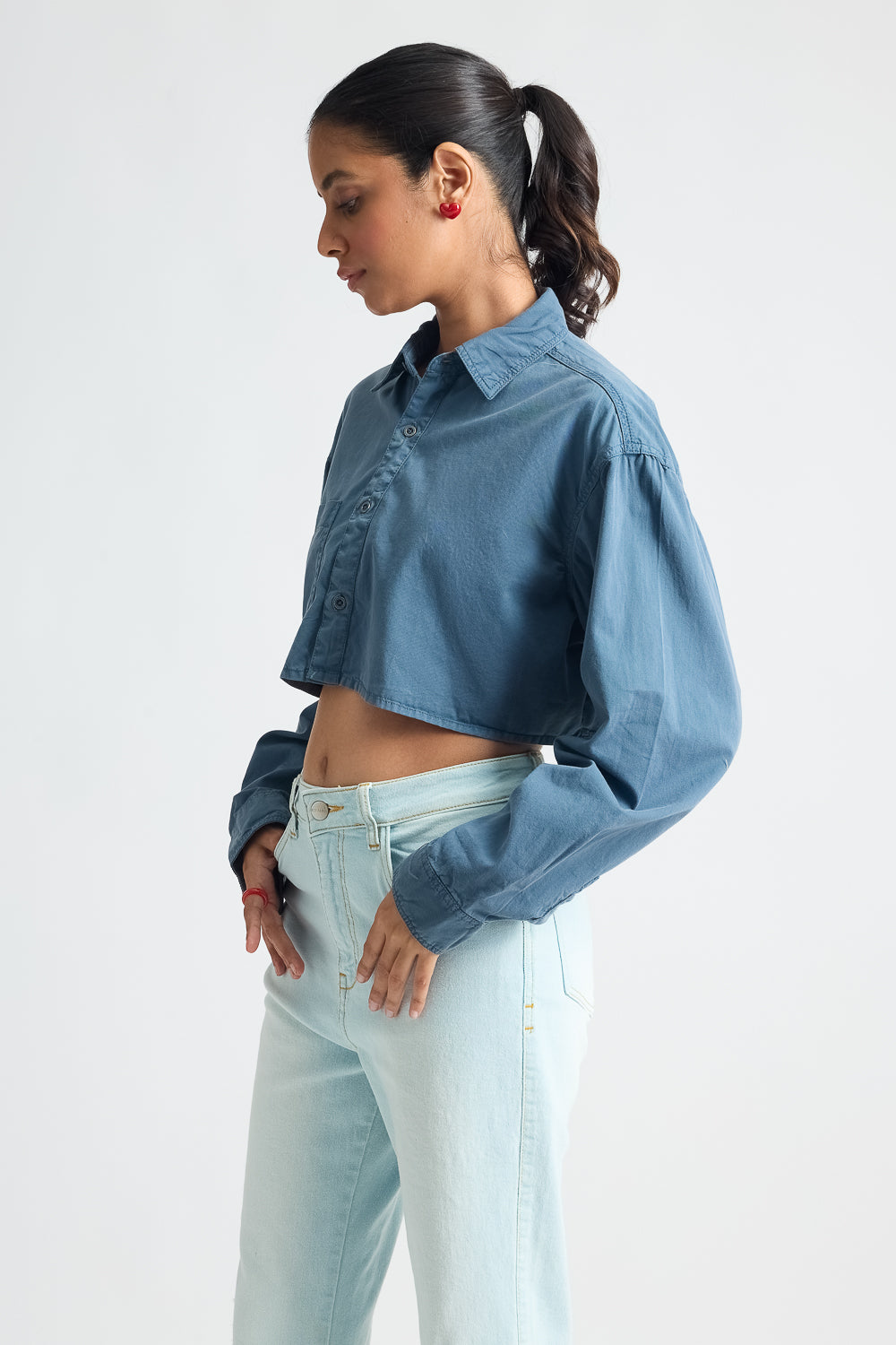 Slate Gray Long Sleeve Crop Top