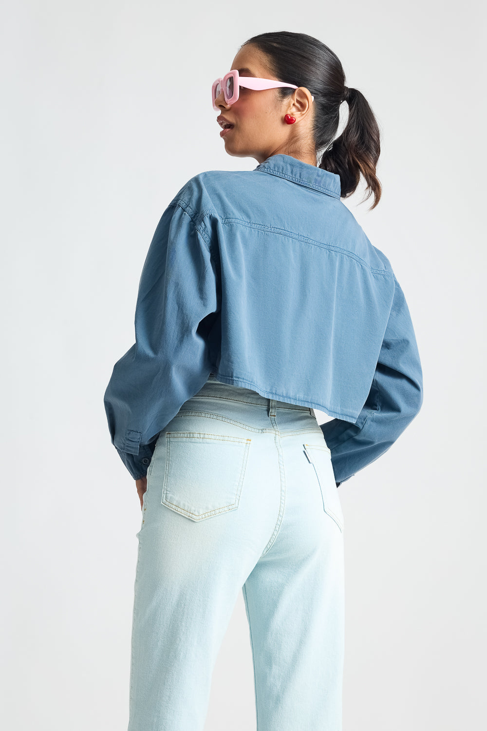 Slate Gray Long Sleeve Crop Top