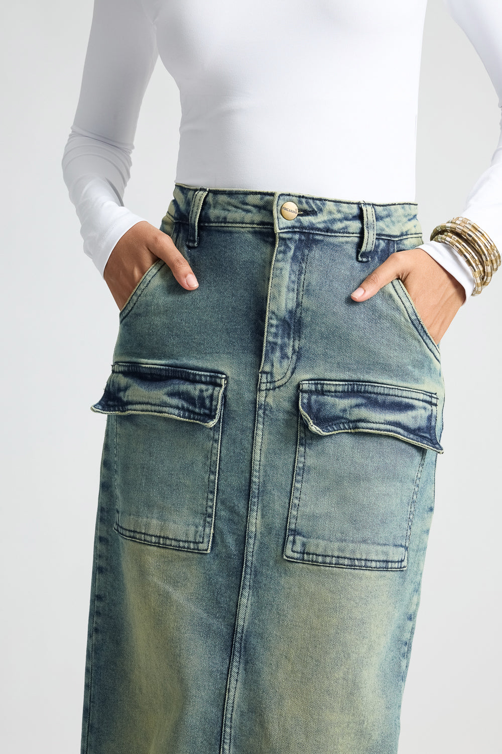 Blue Utility Pocket Denim Maxi Skirt