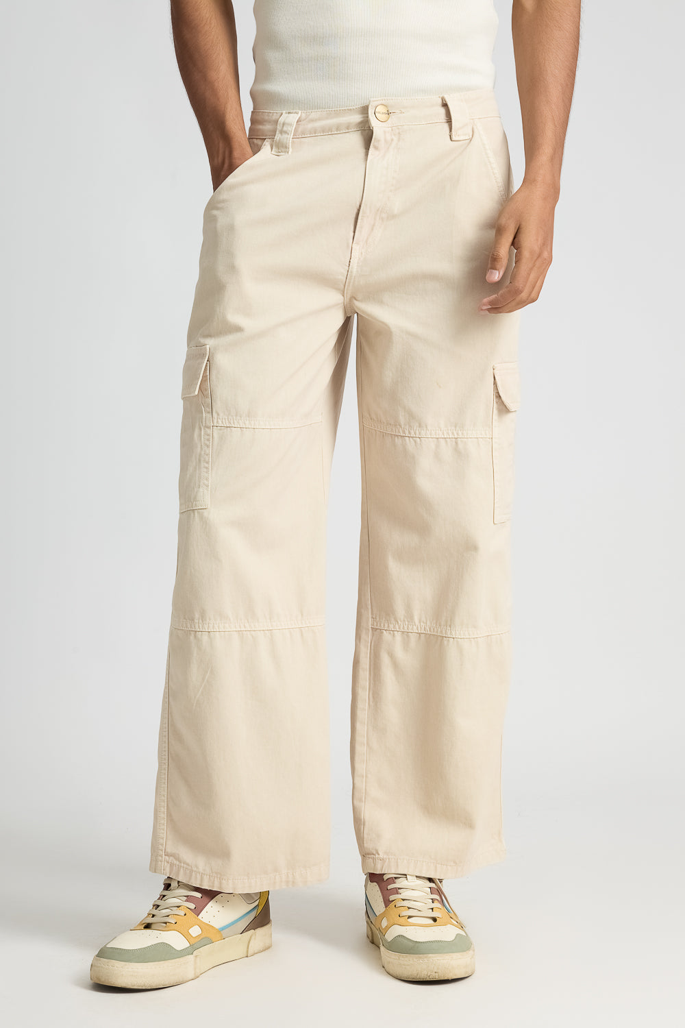 Light Tan Men's Cargo Baggy Jeans
