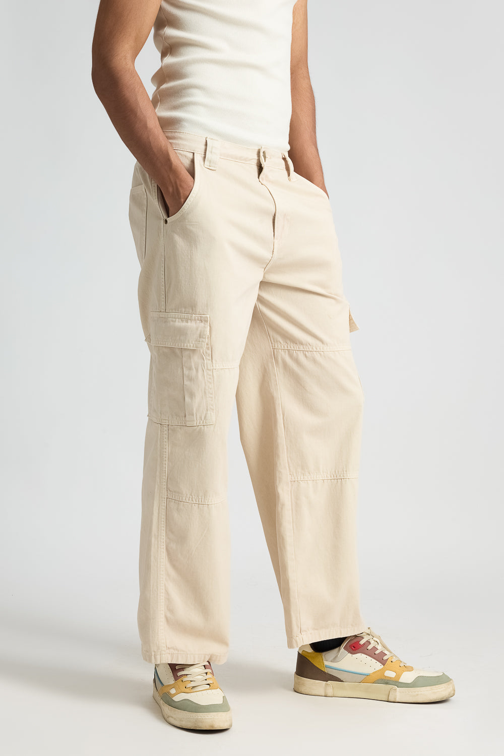 Light Tan Men's Cargo Baggy Jeans