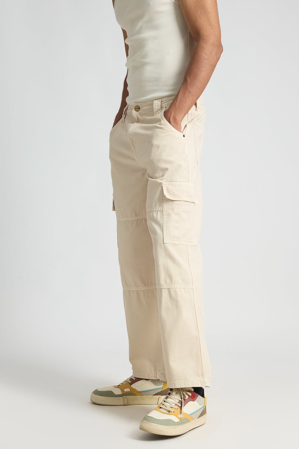 Light Tan Men's Cargo Baggy Jeans