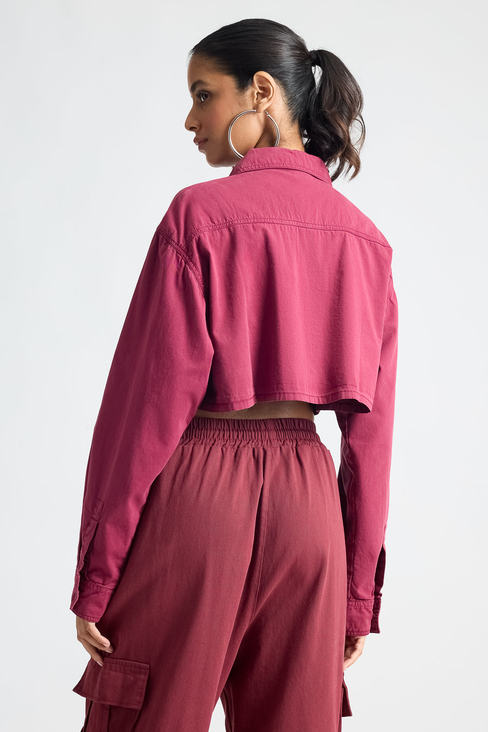 Wine Red Long Sleeve Crop Top