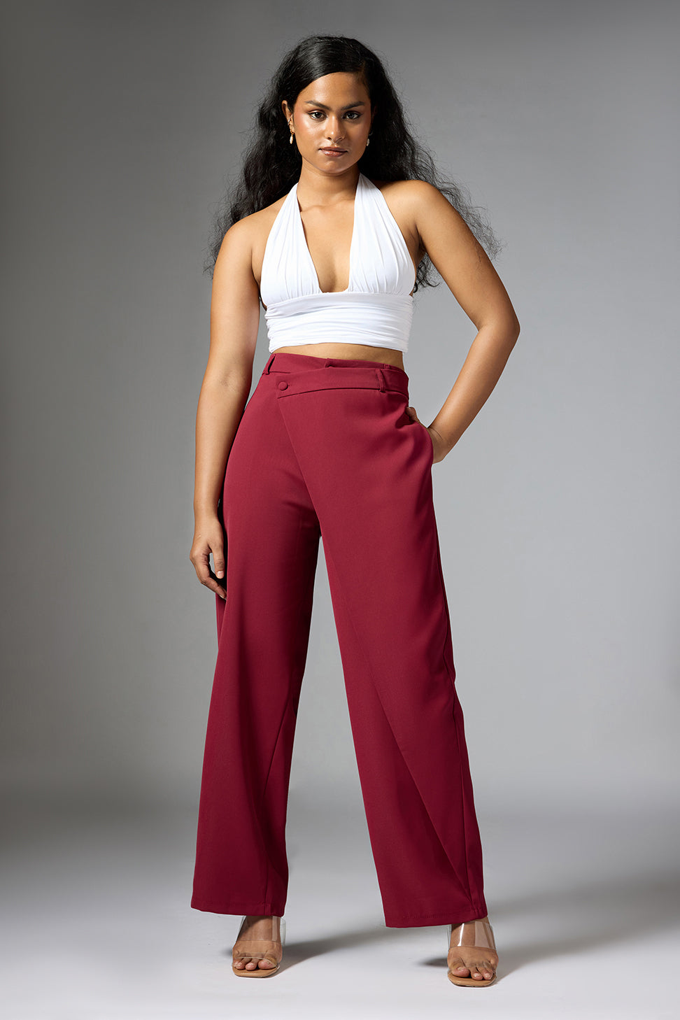 Intense Rust Red Wrap Front Korean Pants