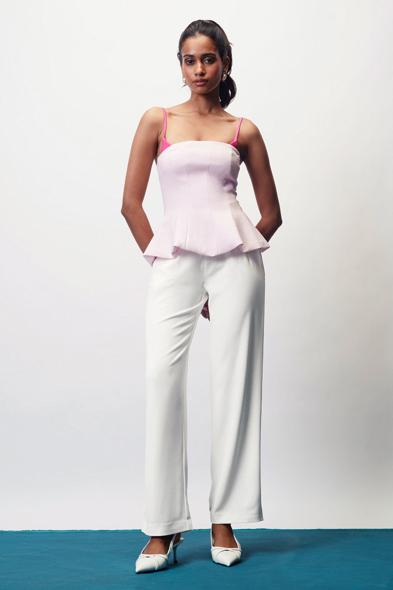 Vanilla White Double Pleated Women's Straight Korean Pants