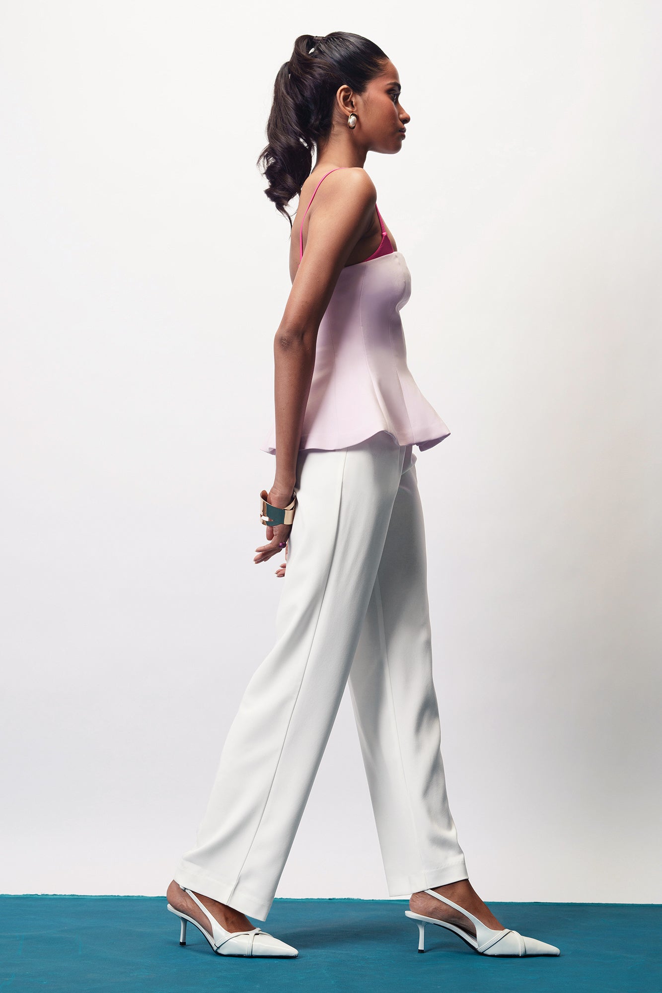 Vanilla White Double Pleated Women's Straight Korean Pants