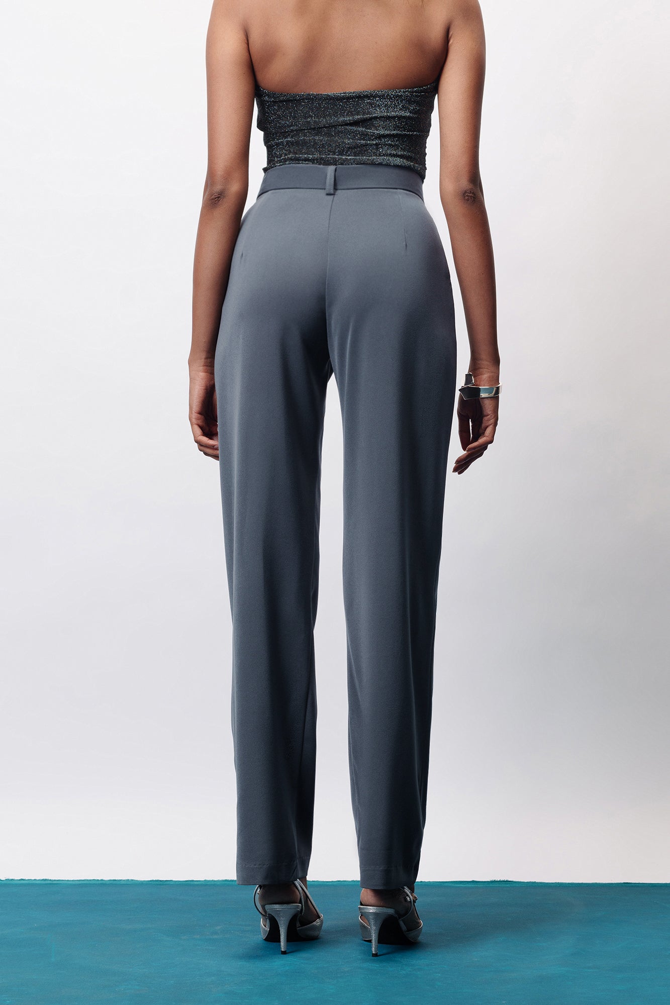 Star Grey Double Pleated Women's Wide Korean Pants