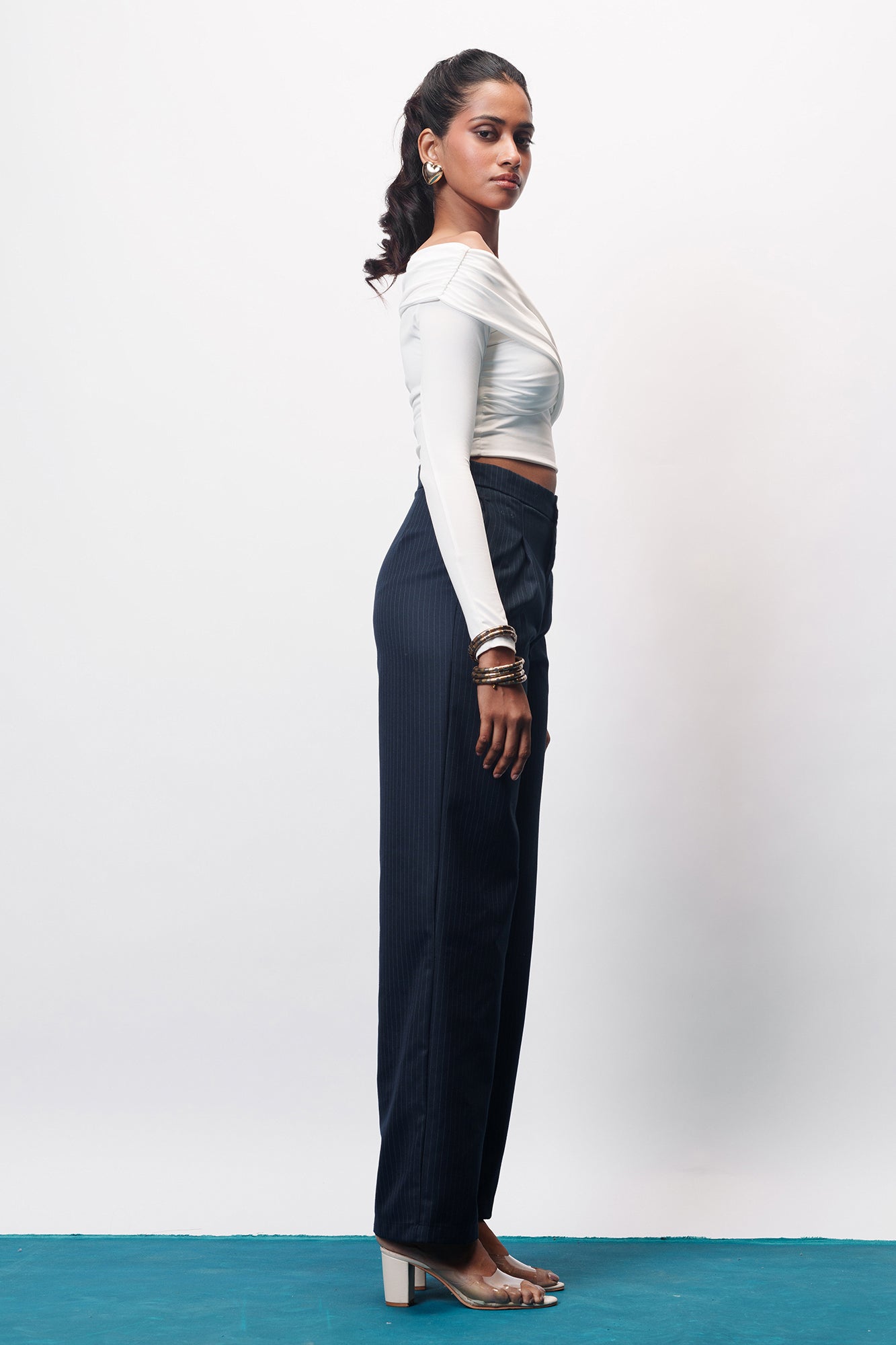 Dark Navy Women's Straight Pinstripe Pants