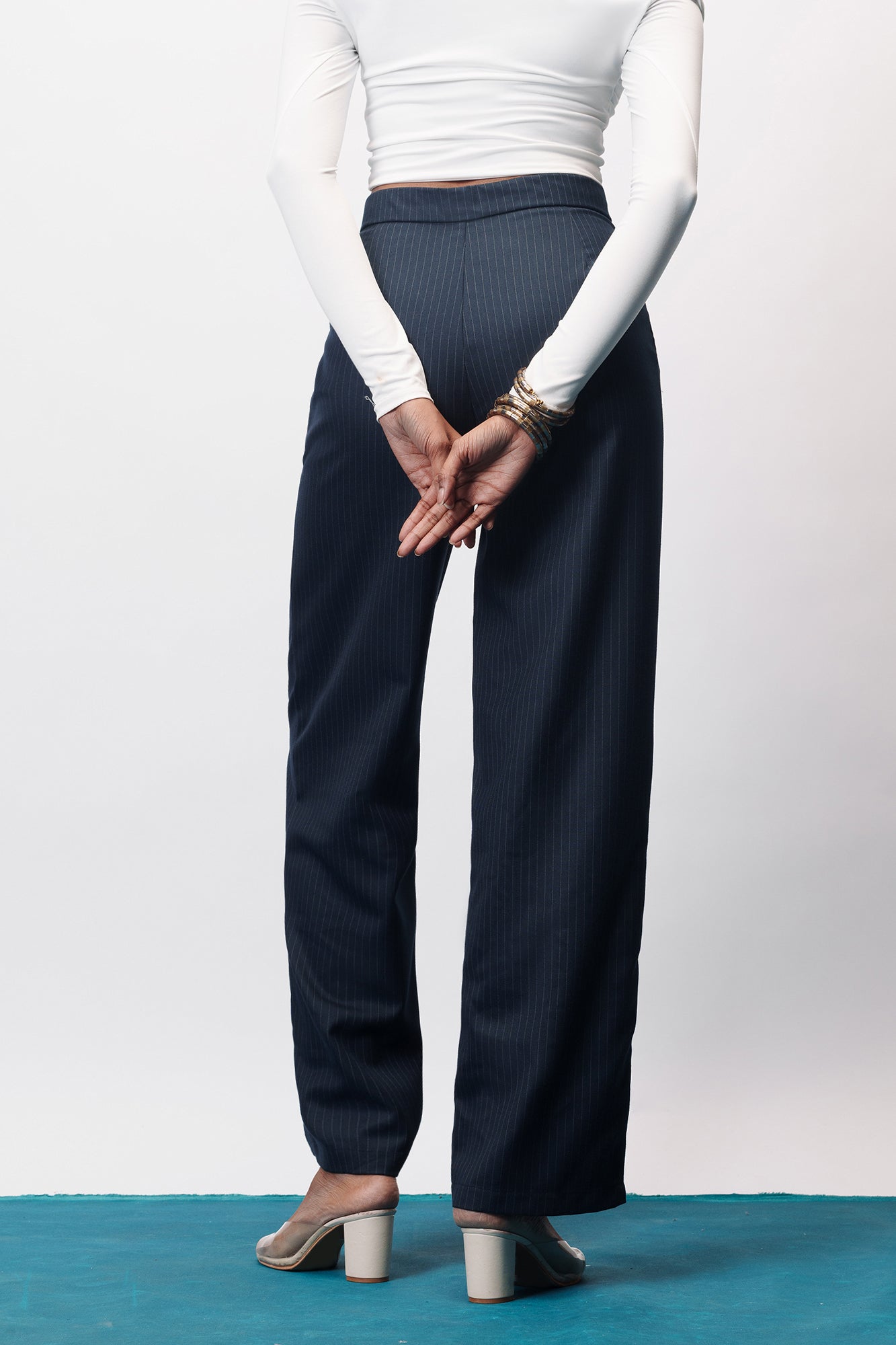 Dark Navy Women's Straight Pinstripe Pants