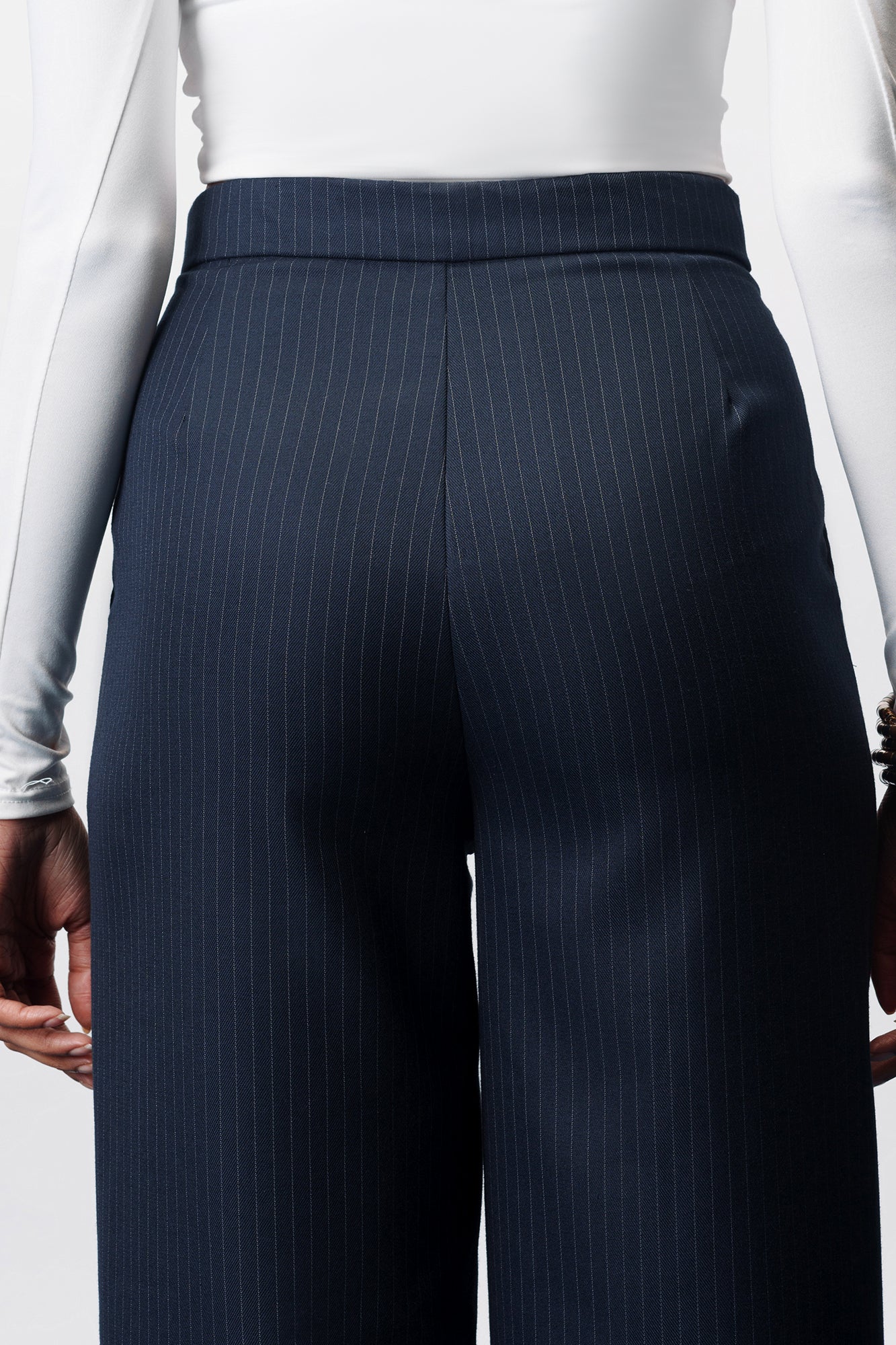 Dark Navy Women's Straight Pinstripe Pants