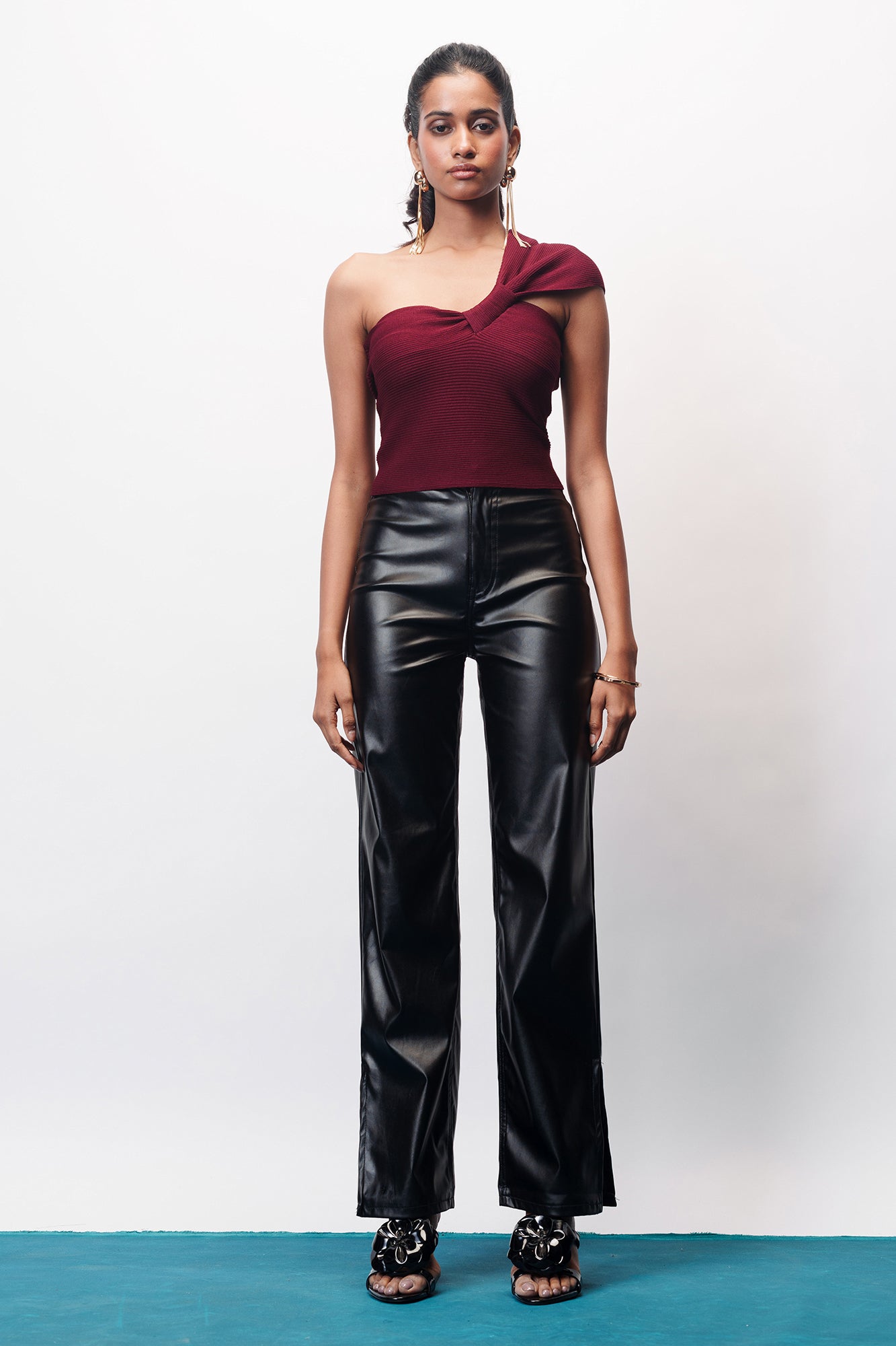 Iconic Black Slit Hem Women's Straight Leather Pants