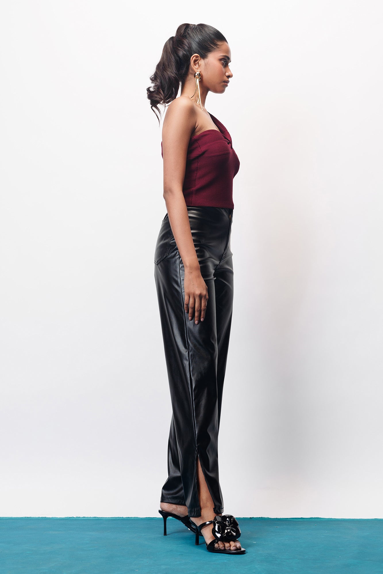 Iconic Black Slit Hem Women's Straight Leather Pants