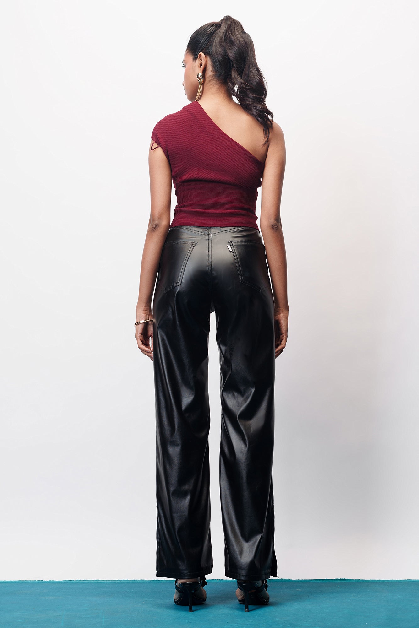 Iconic Black Slit Hem Women's Straight Leather Pants