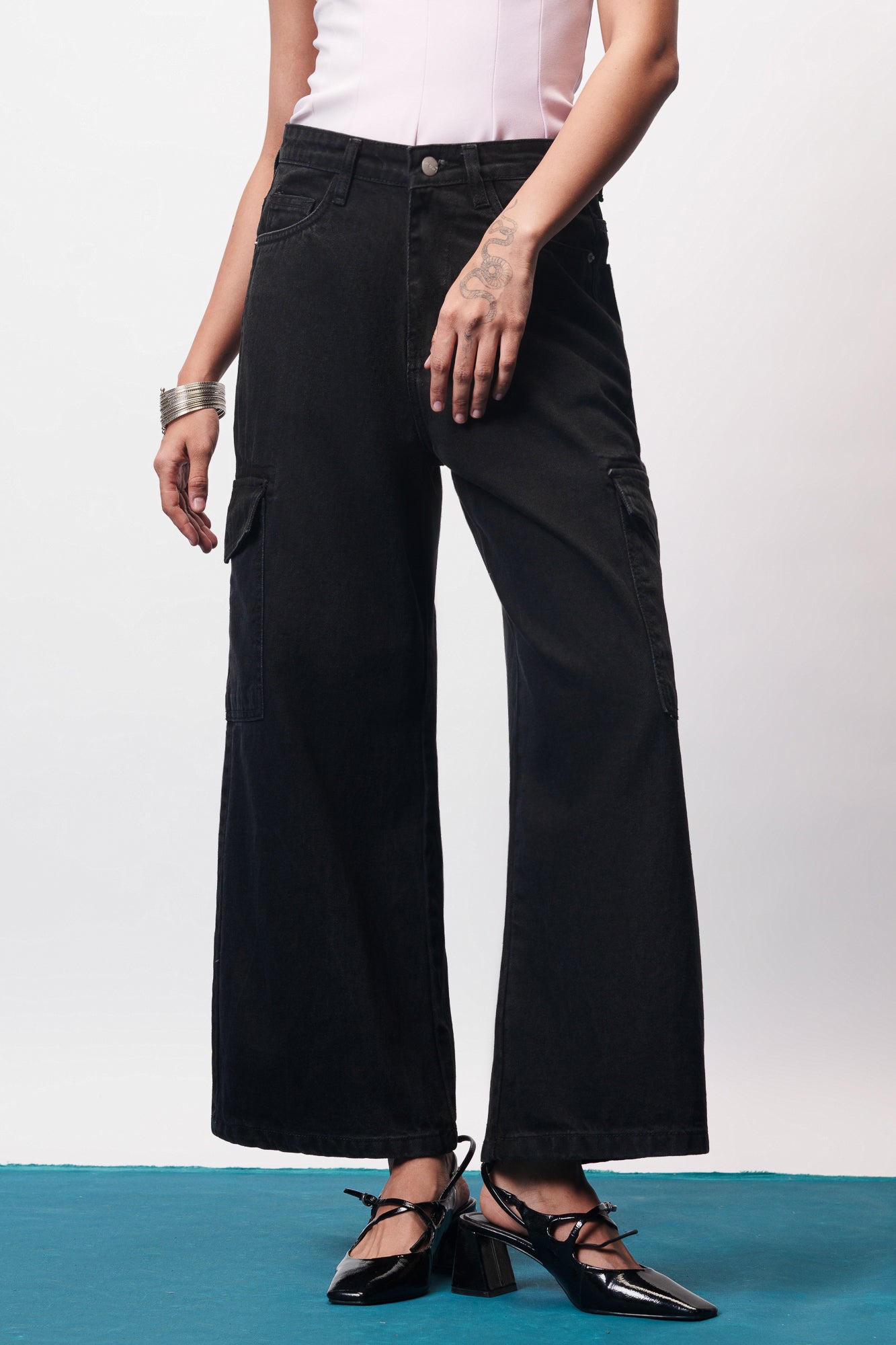 Deep Ebon Women's Wide Cargo Jeans