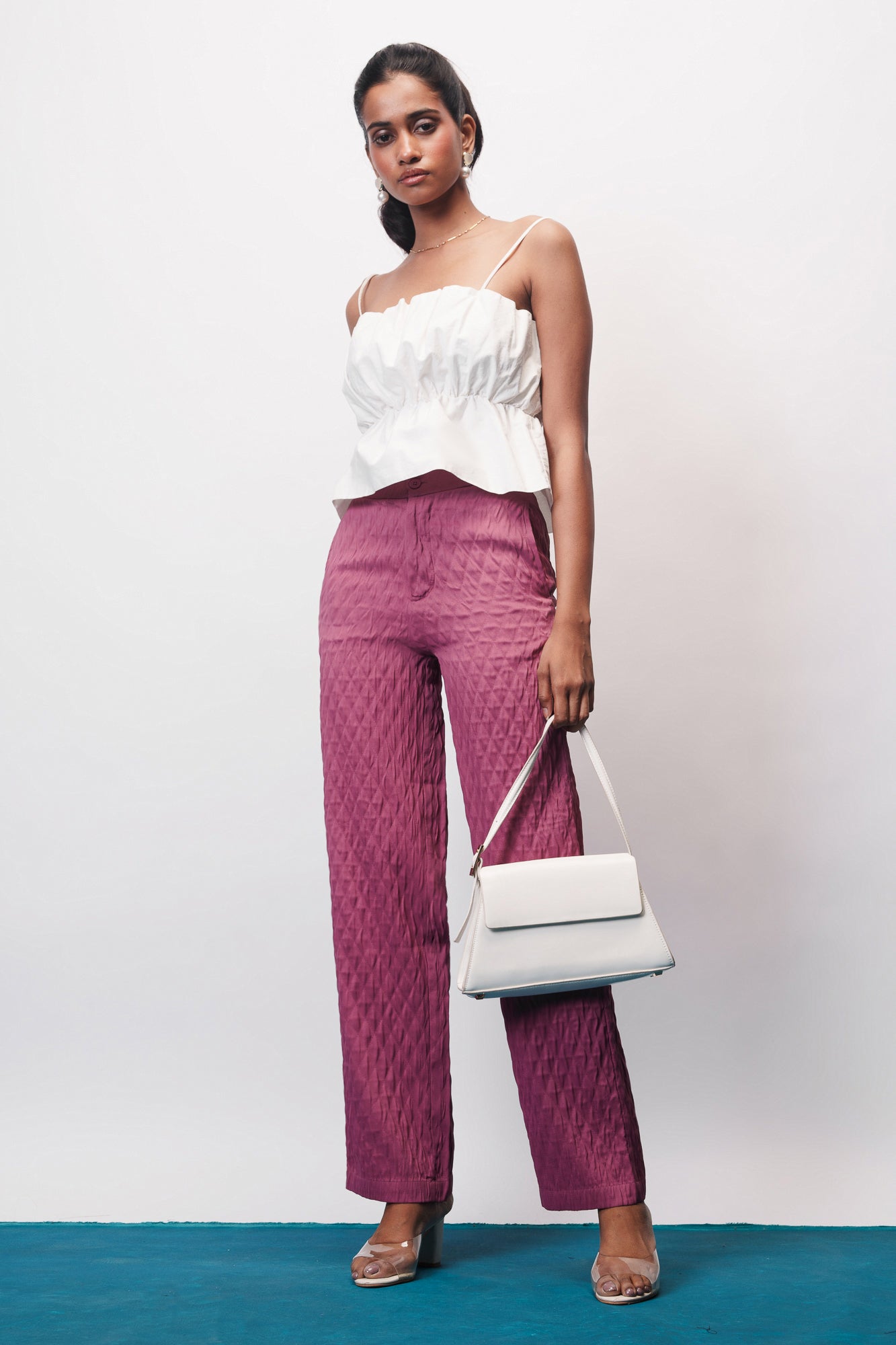 Taffy Pink Textured Korean Pants