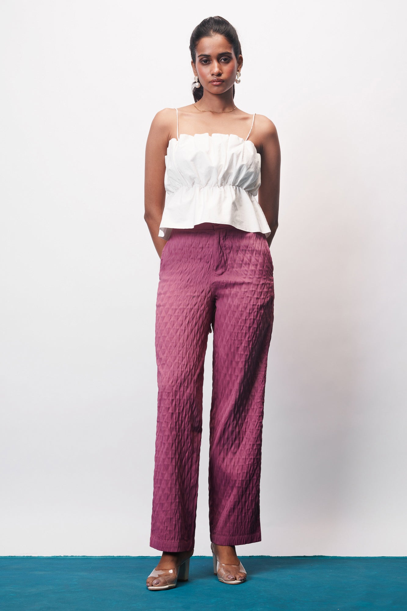 Taffy Pink Textured Korean Pants