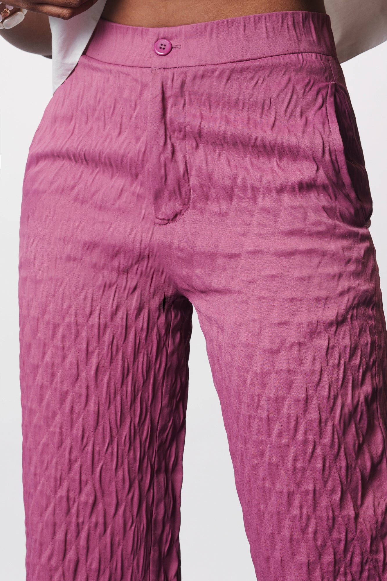 Taffy Pink Textured Korean Pants