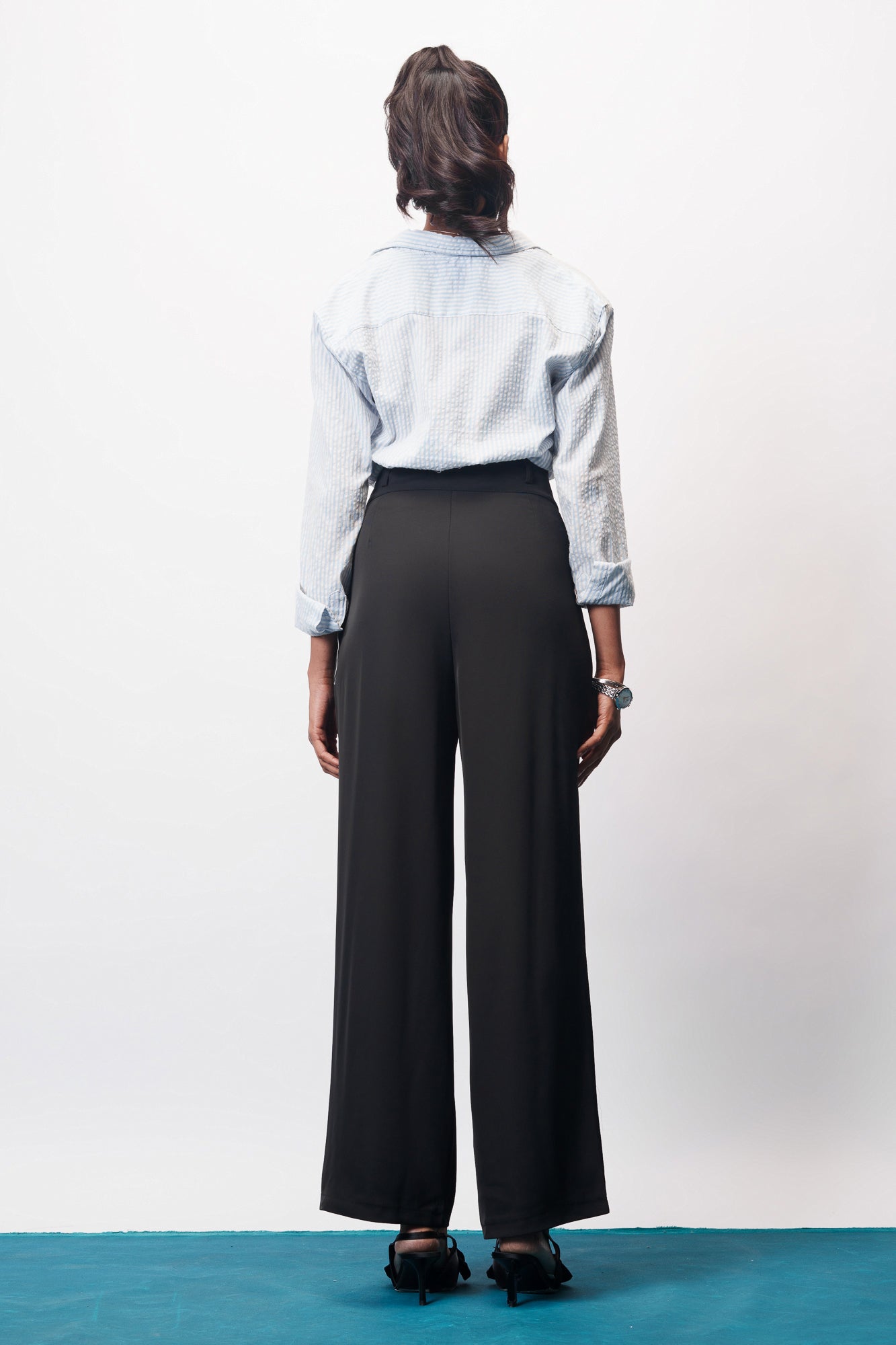 Jet Black Pleated Women's Straight Korean Pants